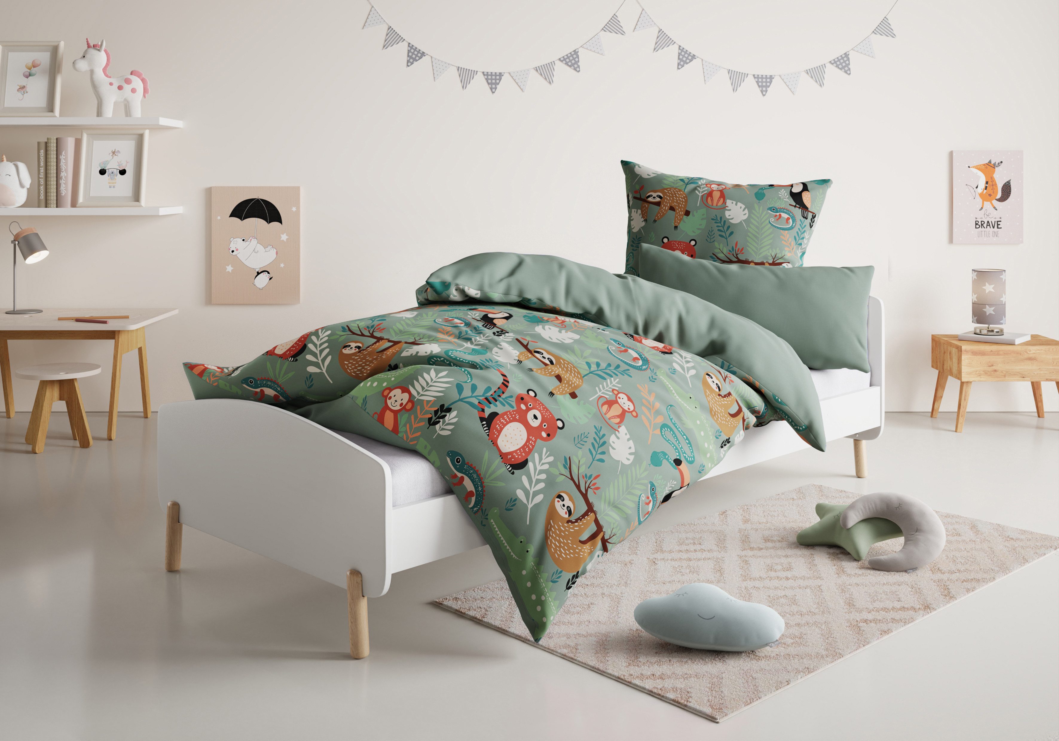 OTTO home Kinderbettwäsche CUDDLEE, Renforcé, 2 teilig, in vielen Designs: Dino,Einhorn,Weltraum,Baustelle,Herz,Trecker,Safari