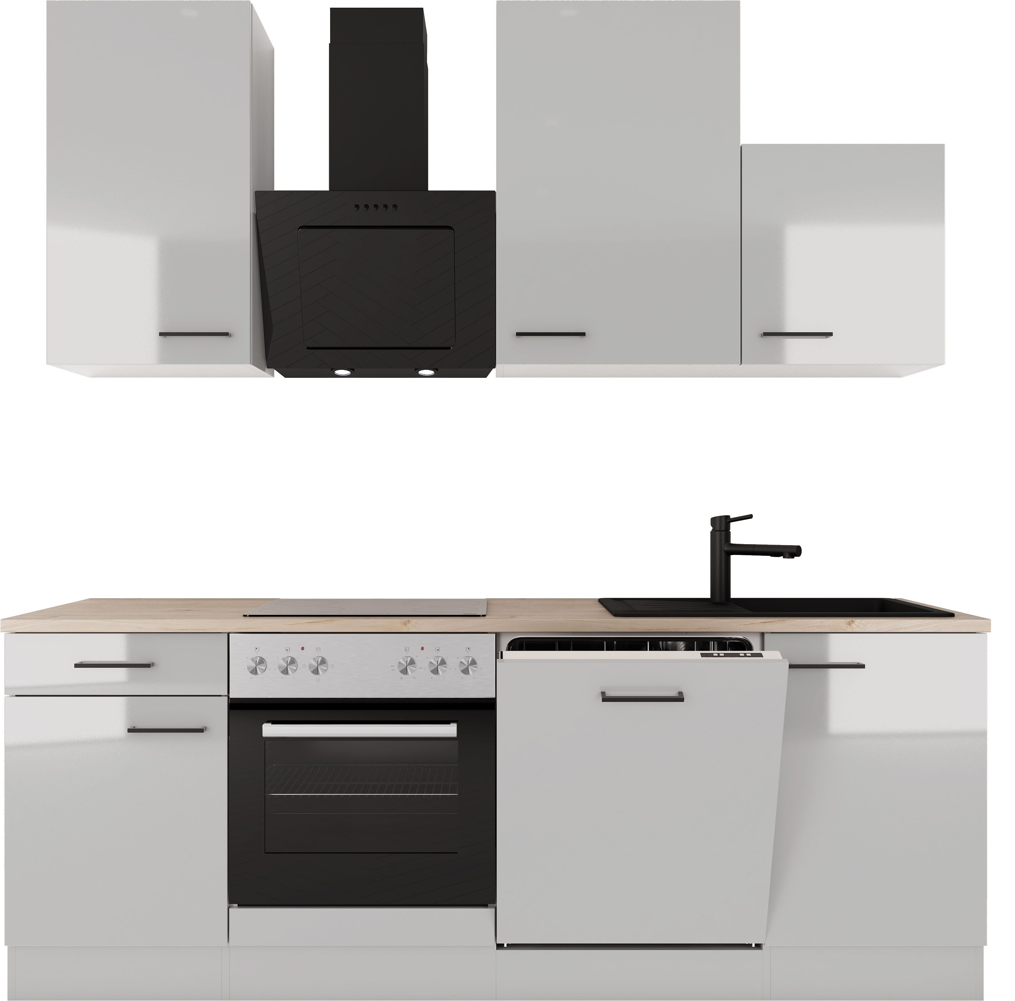 Flex-Well Küche Lund, wahlweise mit E-Geräten, Breite 220 cm, glänzende Fronten