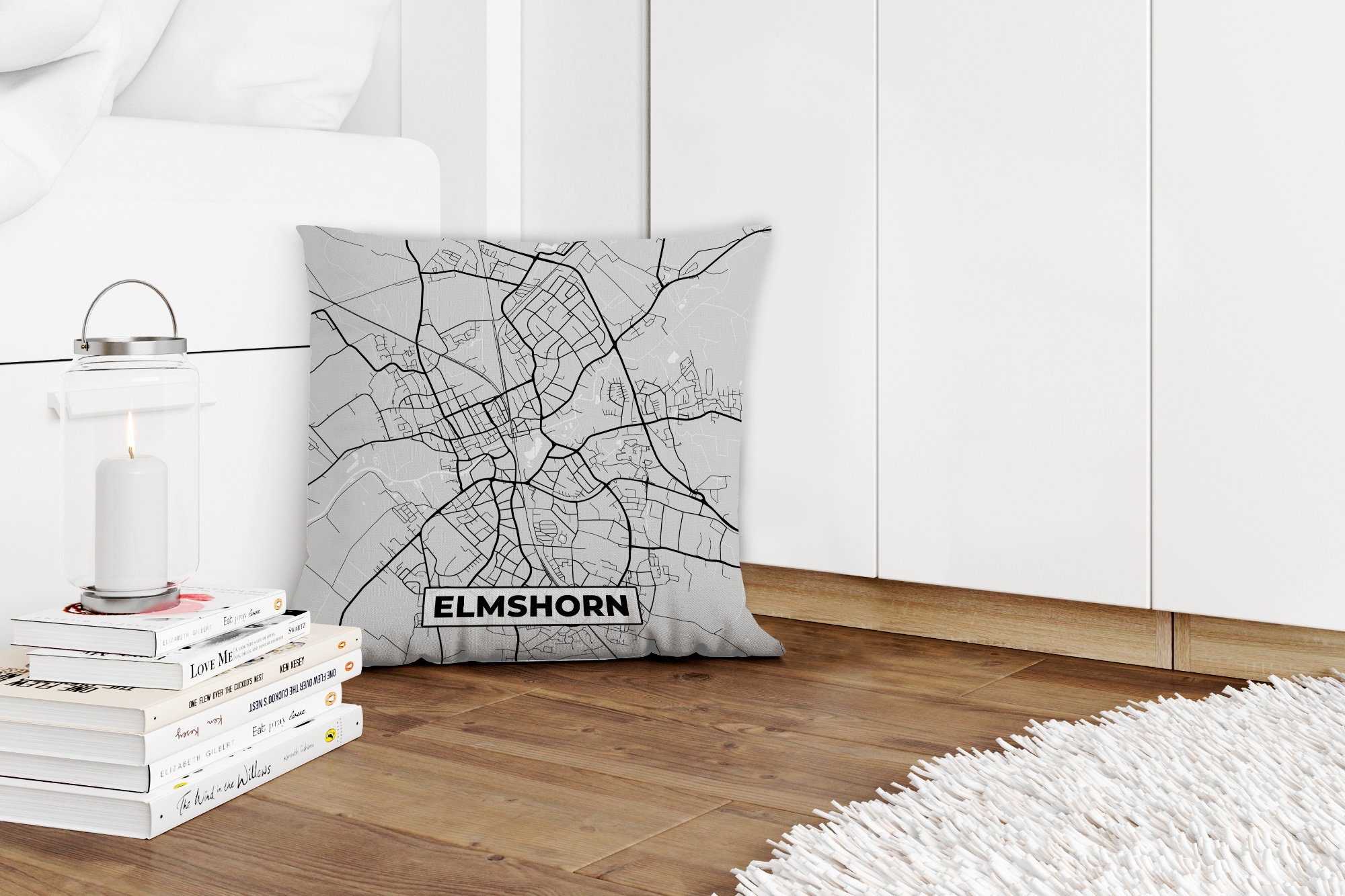 Stadtplan Schlafzimmer, - Füllung Sofakissen MuchoWow Elmshorn, Karte Dekokissen - Wohzimmer, Zierkissen mit Deutschland Deko, - für