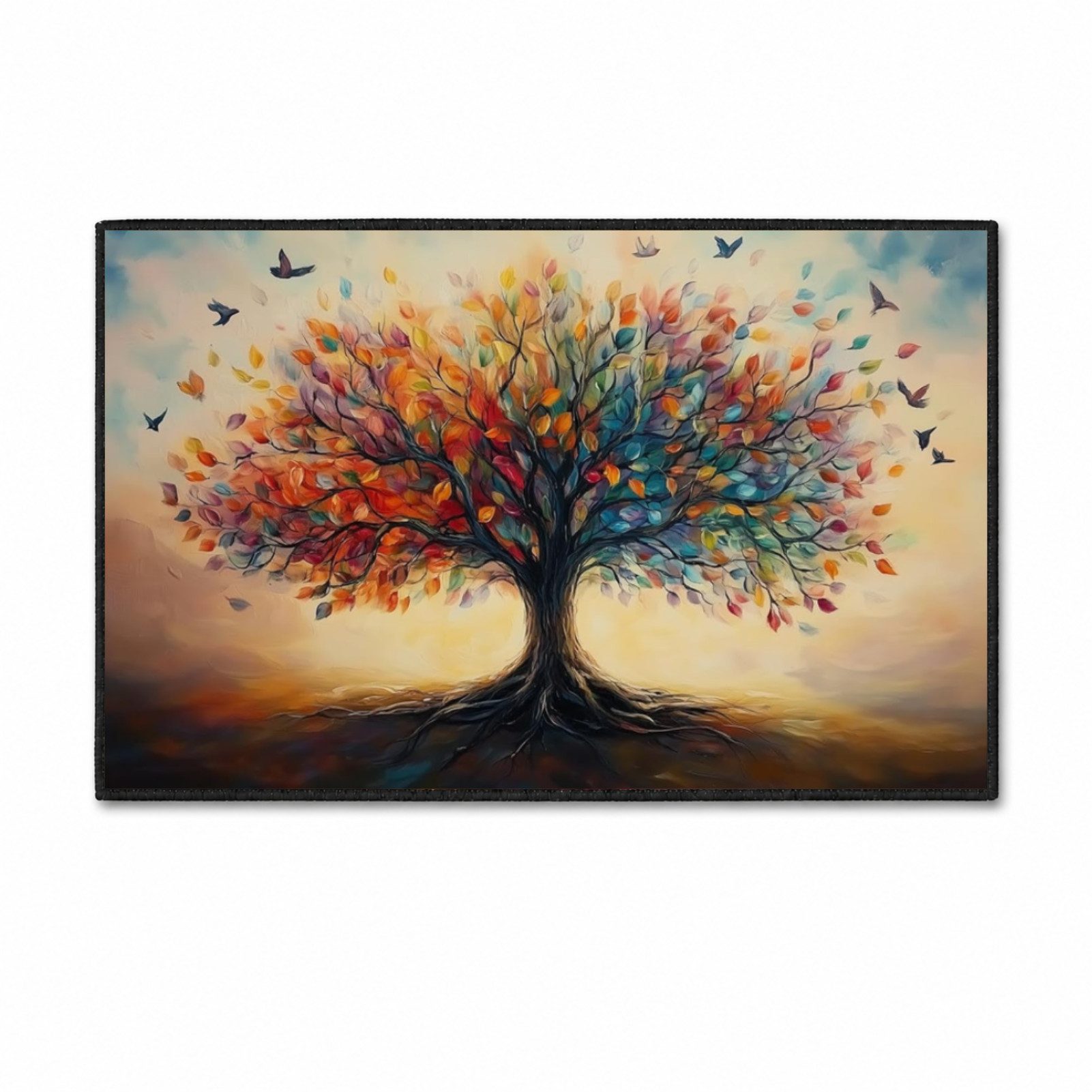 Jumpeak Teppich Baum des Lebens Teppich, bunter Herbstbaum Kunstdruck‑Motiv, Rechteckig, Höhe: 5 mm, Kunstkaschmir, pflegeleicht, kurze Fasern, angenehm zu tragen