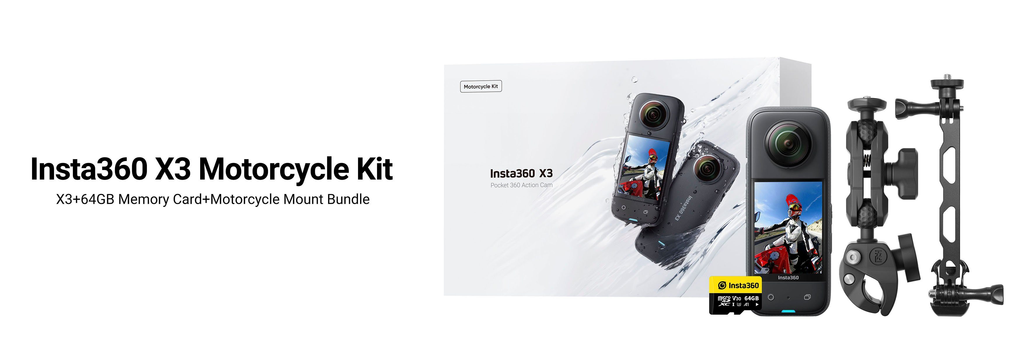 WLAN Camcorder Kit X3 Motorcycle (5,7K, (Wi-Fi) Bluetooth, Insta360