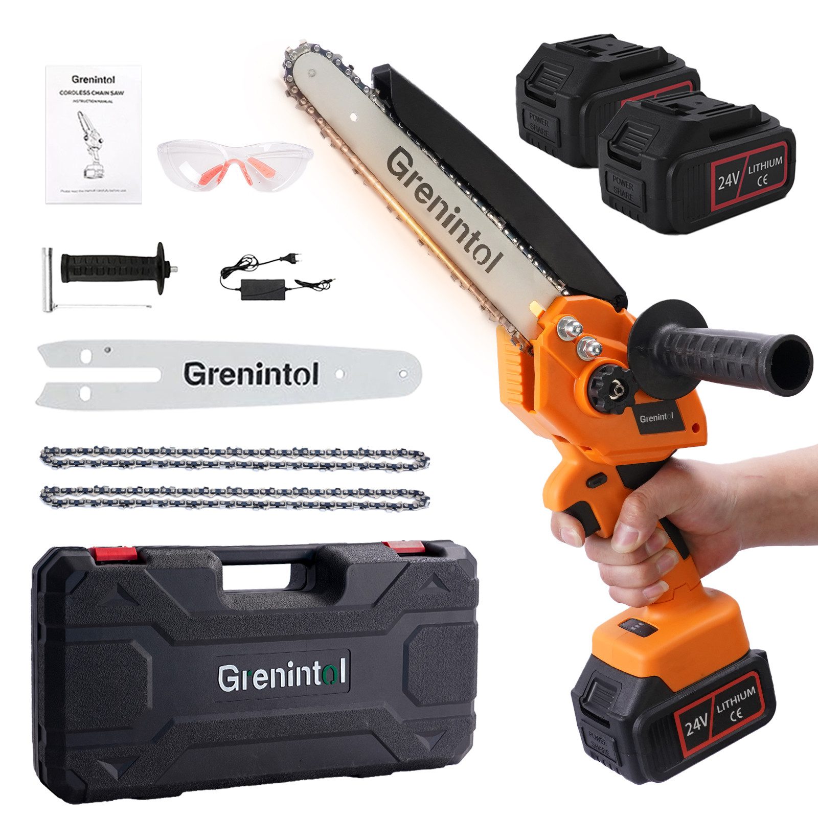 Grenintol Akku-Kettensäge 8 Zoll Mini Kettensäge mit 24V-Akku 1000W Handket günstig online kaufen
