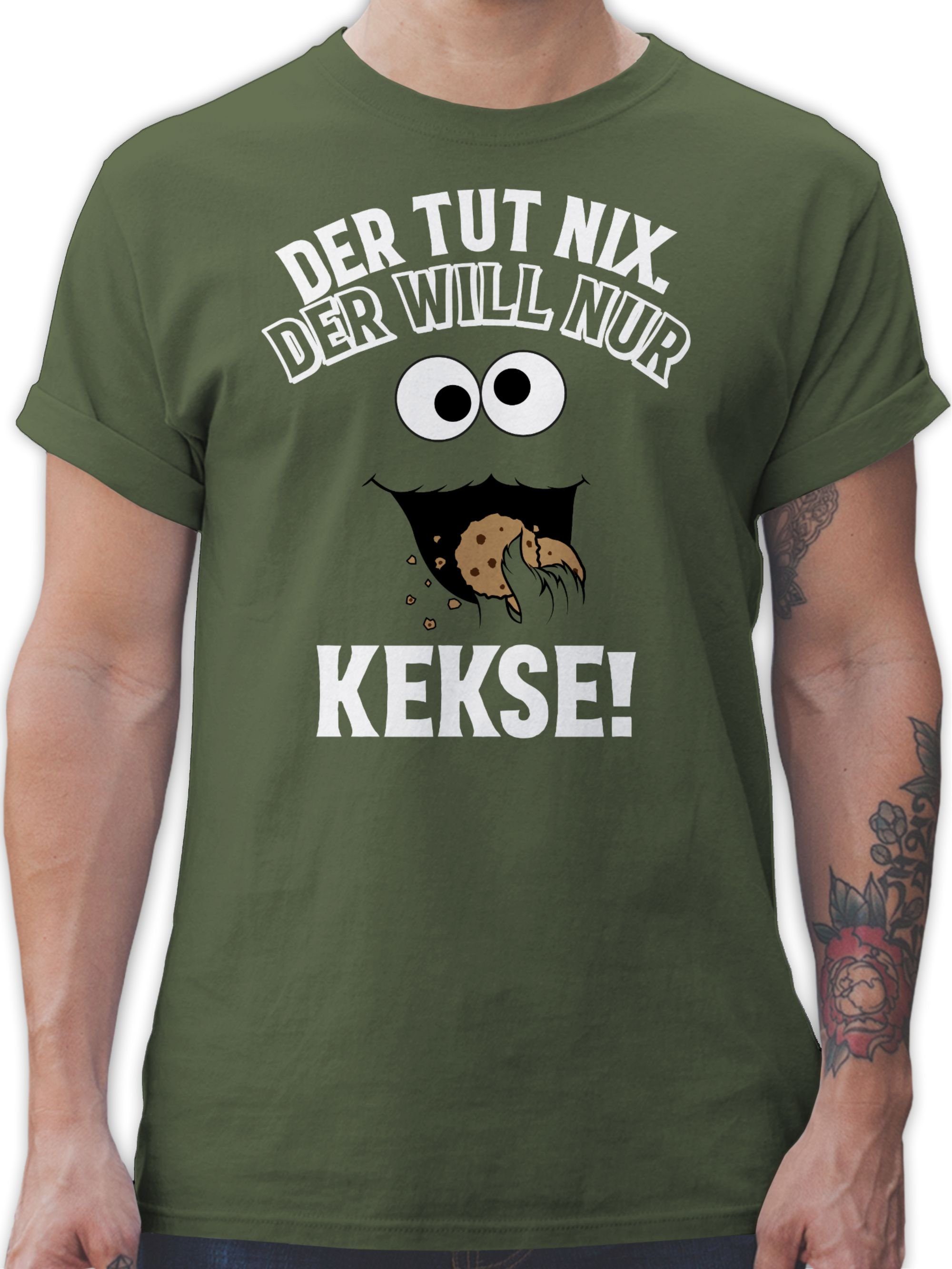 Shirtracer T-Shirt Der tut nix. Der will nur Kekse! - weiß/schwarz Karneval Outfit 3 Army Grün