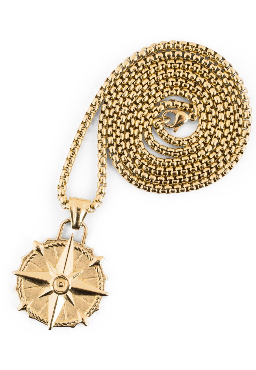 Akitsune Edelstahlkette Guidance Halskette Gold - Kompass 70 cm