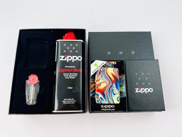 Zippo Feuerzeug Geschenkset 540° Colorful Swirl Glow in the Dark Green, Zippo Geschenkbox inkl. Feuerzeug, Steine und Benzin