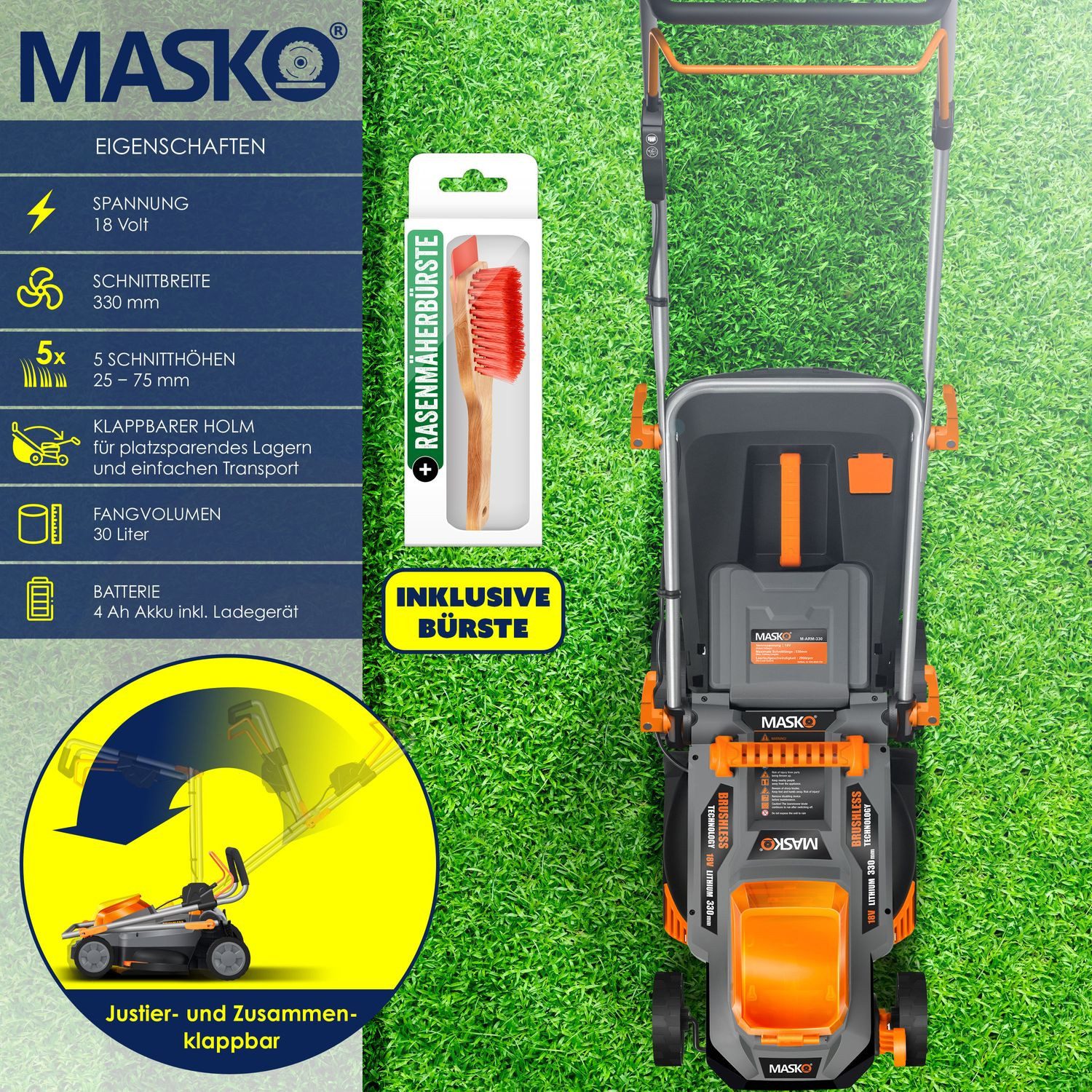 MASKO Akkurasenmäher, Akku Rasenmäher ECO-X10 inkl. günstig online kaufen