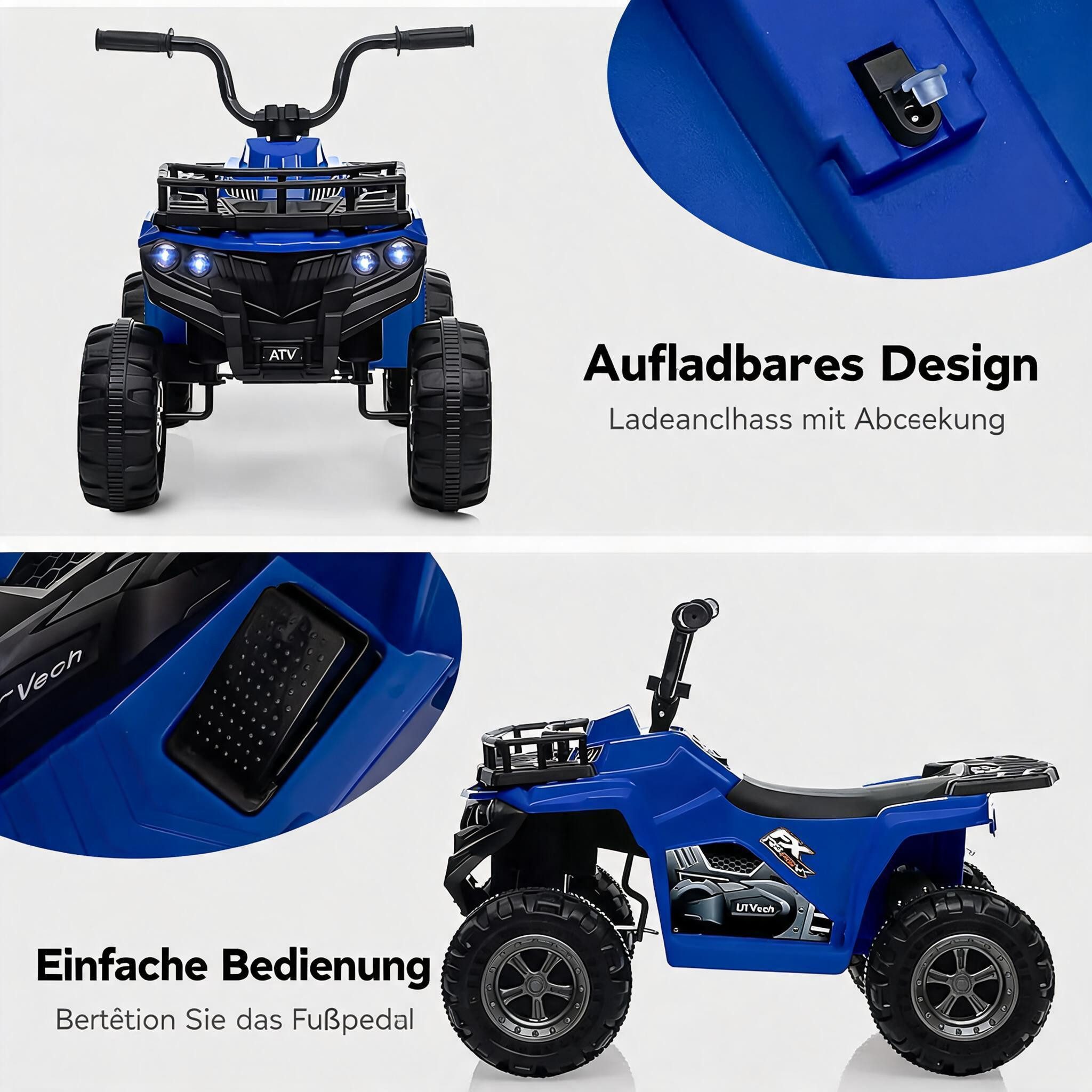 GarveeMore Kinderfahrzeug-Anhänger Elektro Quad, 12V Für Kinder Ab 2-5 Jahren, Elektrische ATV Mit LED