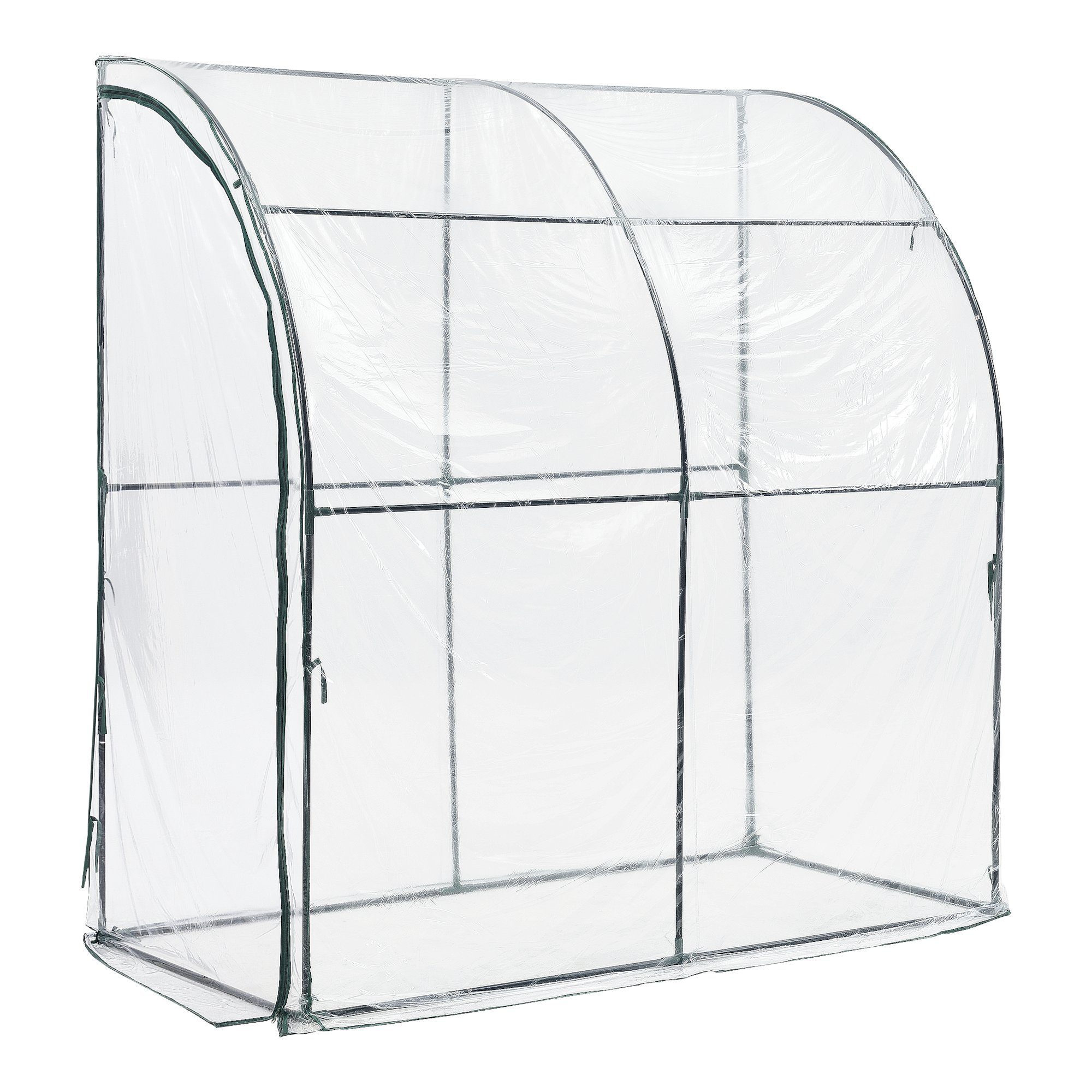 en.casa Anlehngewächshaus, Juta Gewächshaus Stahl 100 x 200 x 215 cm PVC Folie Transparent