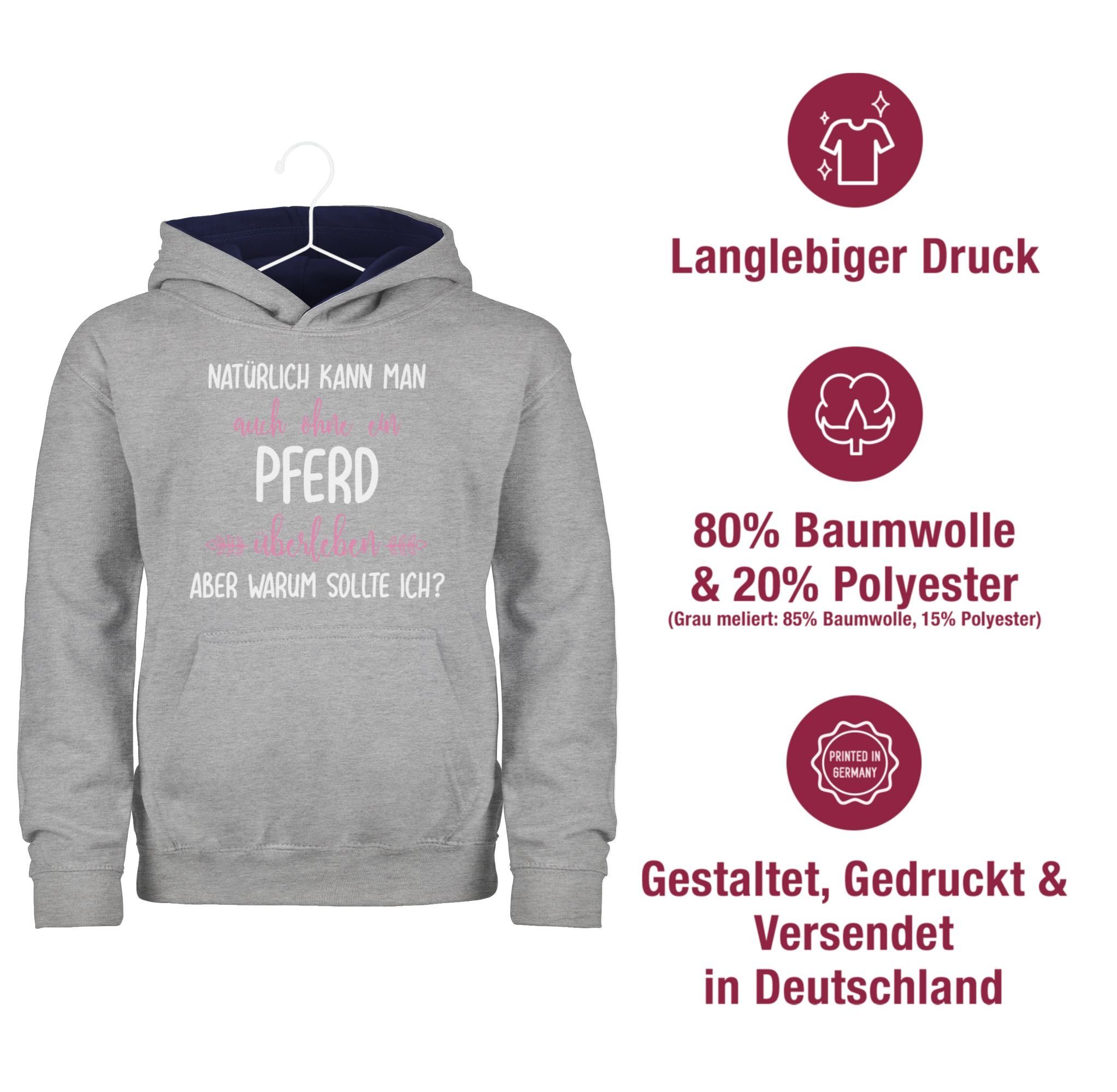 Hoodie überleben Pferd Ohne Blau Shirtracer Grau Pferd 2 meliert/Navy