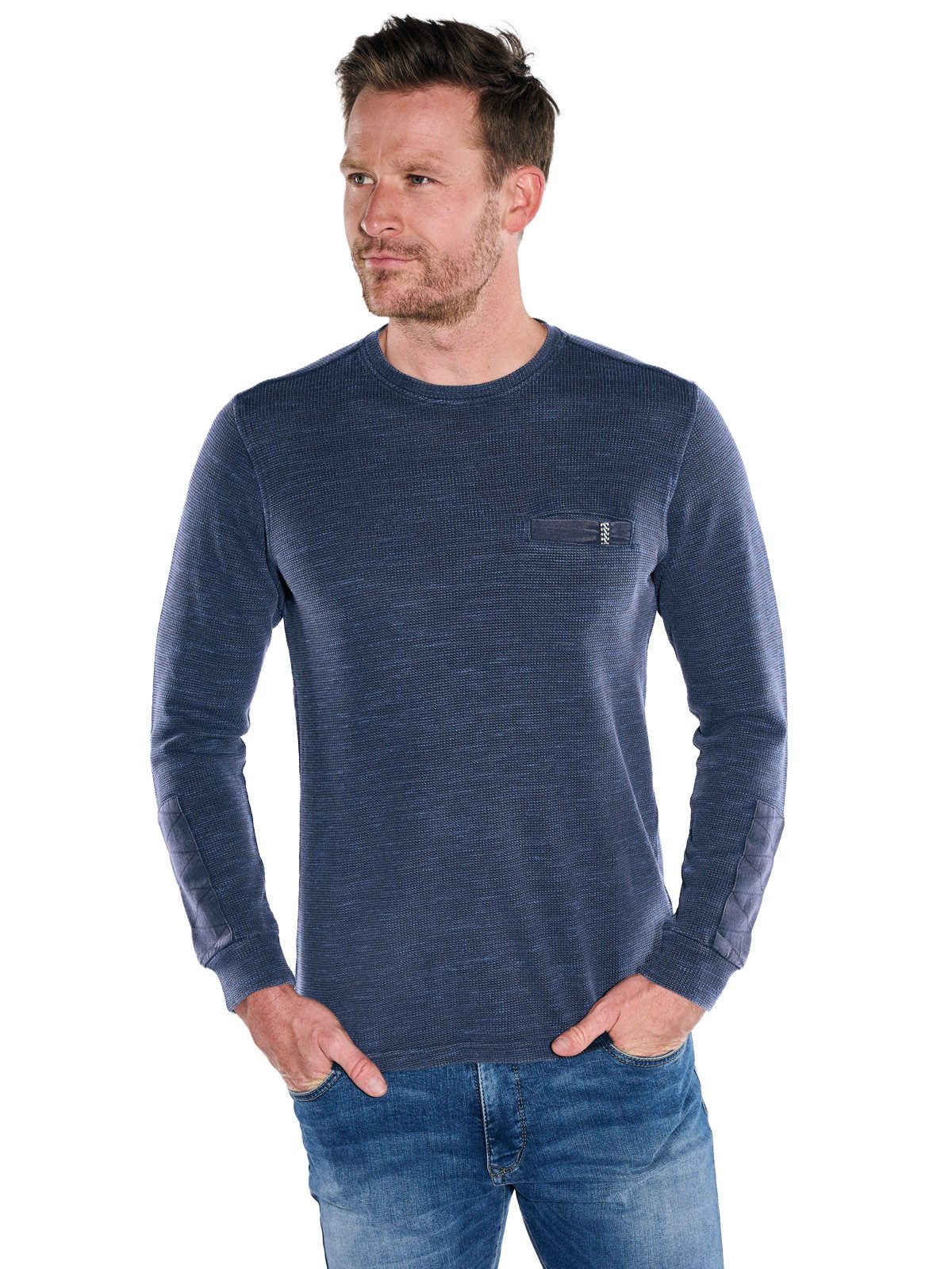 Engbers Langarmshirt Herren Langarm-Shirt mit Brusttasche, Saphirblau
