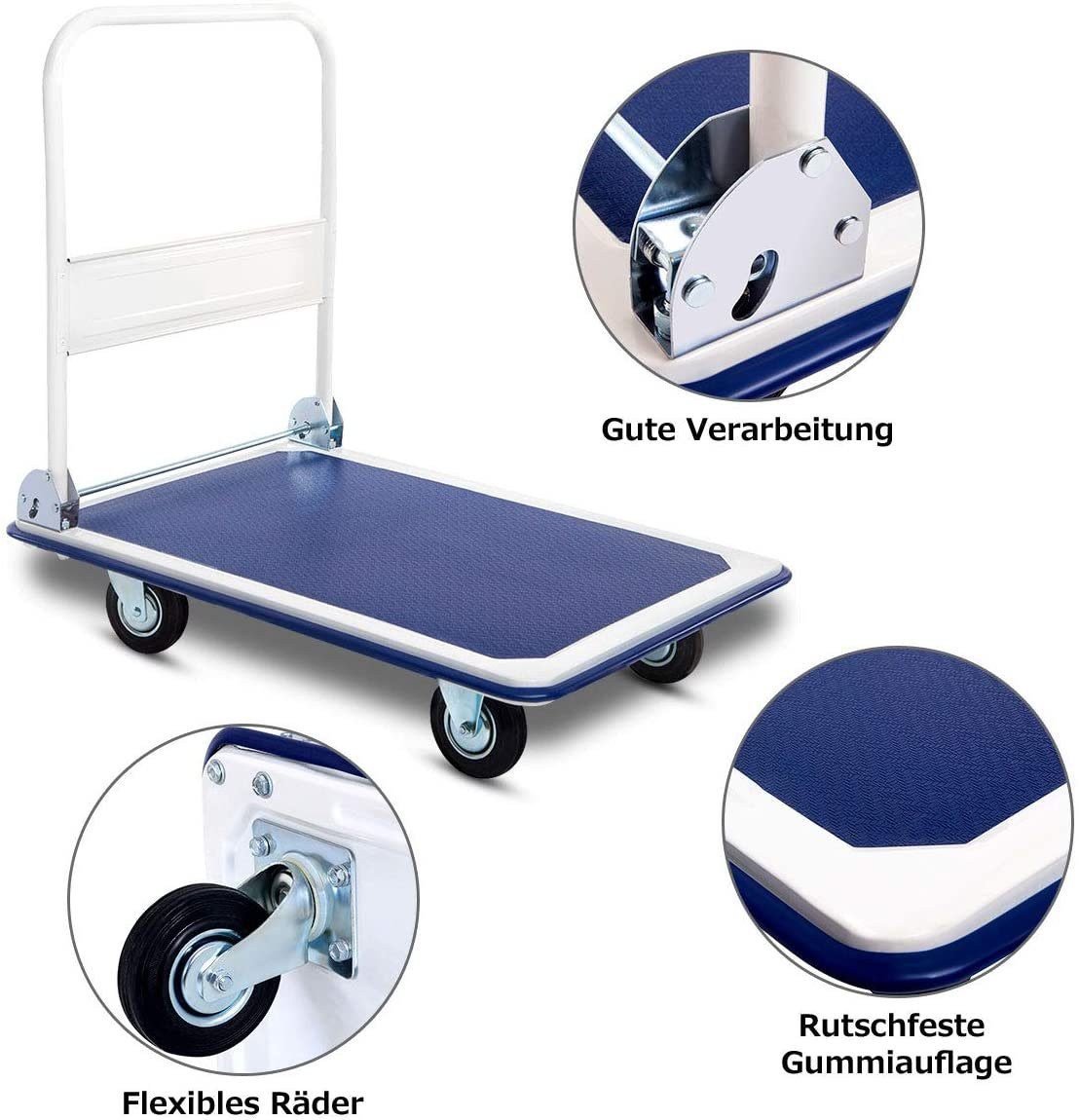 belastbar, Handwagen, 300kg 90x60cm COSTWAY