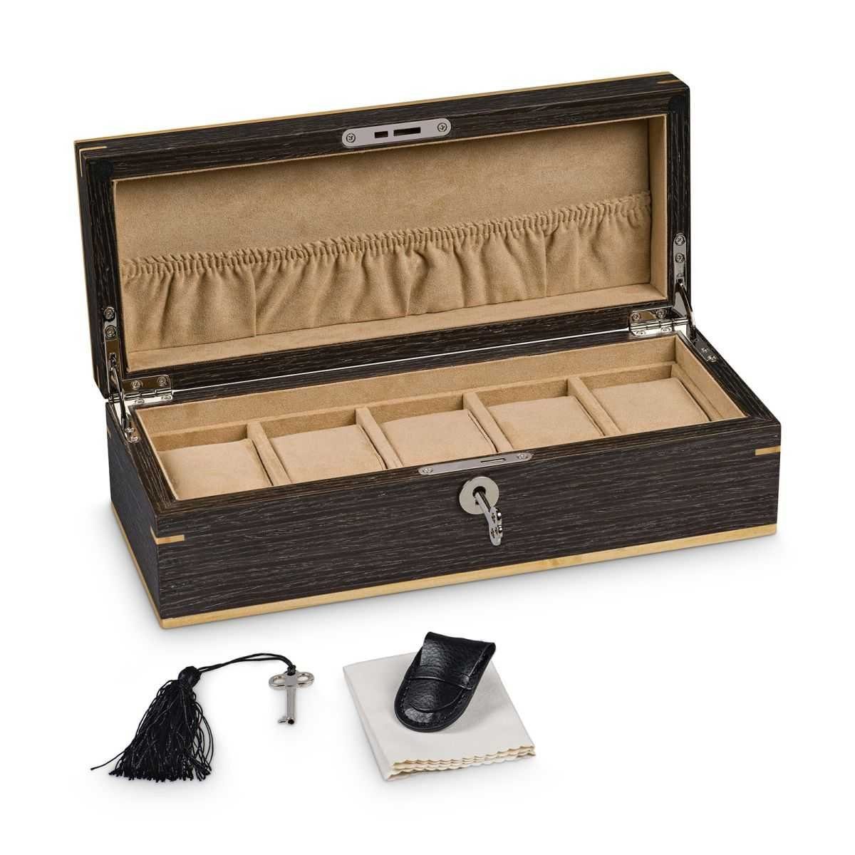 Hermann Jäckle Uhrenbox Aspach – für 5 Uhren, Ginkodekor, edles Design (2320-5G)