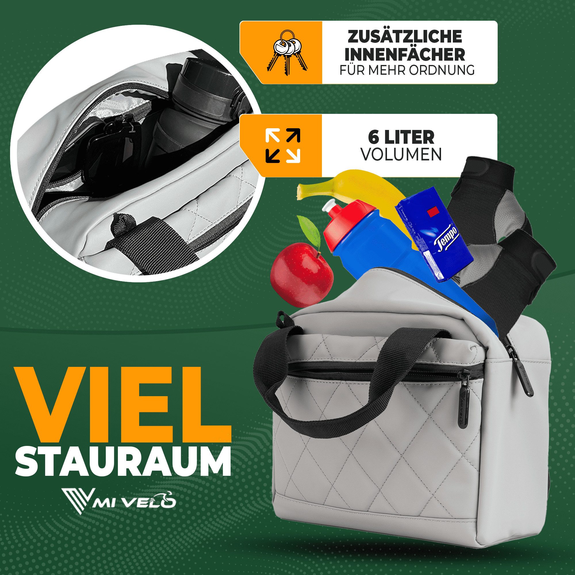 MIVELO Lenkertasche Fahrradtasche Lenker für KLICKfix, Fahrrad Tasche inkl. Regenschutz, KLICKfix kompatibel