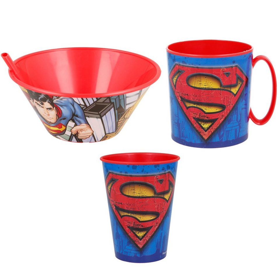 Superman Kindergeschirr-Set (3-tlg), Kunststoff, Kinder Frühstückset