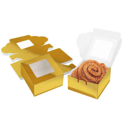 Belle Vous Geschenkbox Goldene Geschenkboxen für Gebäck (50 Stück), Golden Gift Boxes for Pastries (50 pcs)
