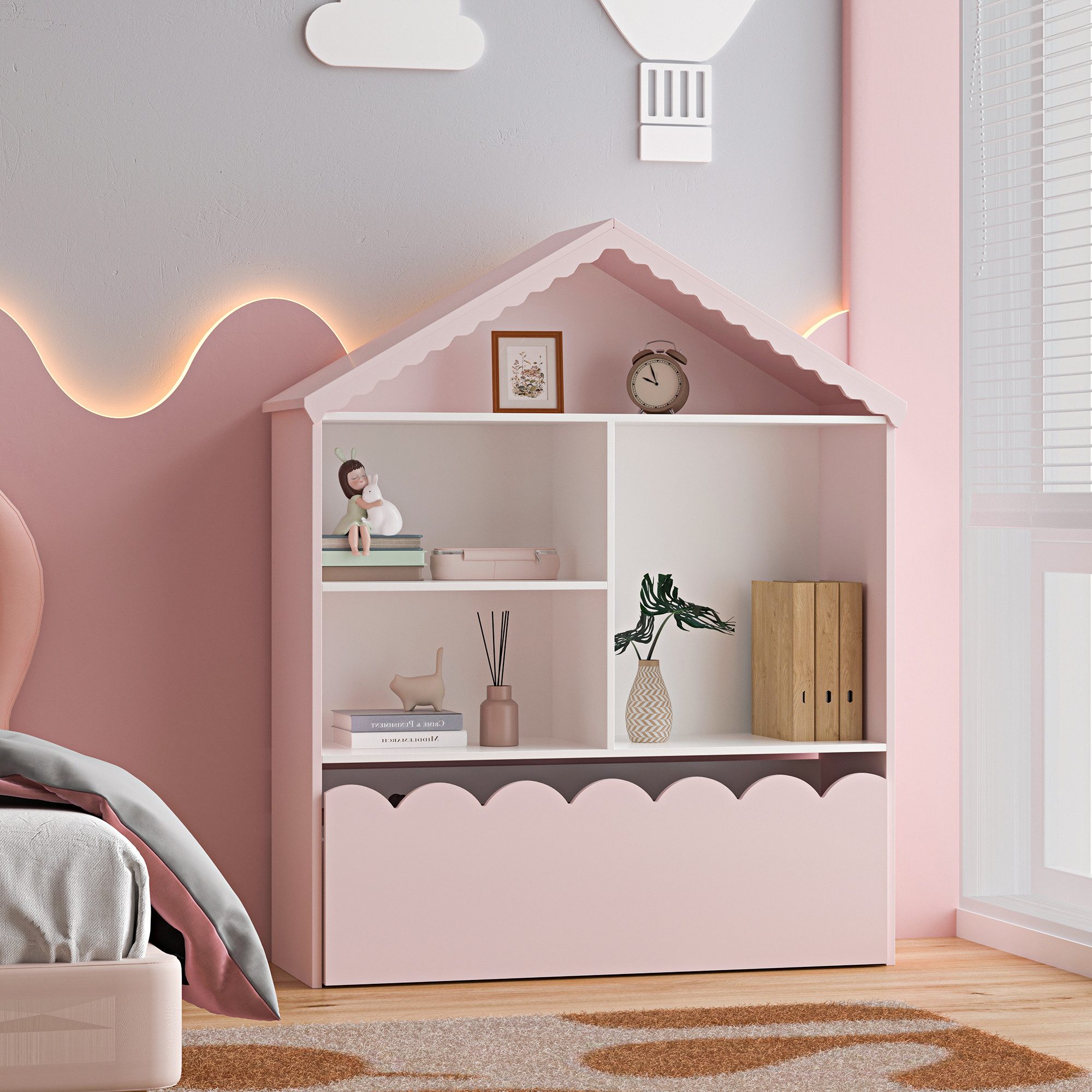 en.casa Kinderregal, »Vestnes« Hausoptik 114x91x30 cm günstig online kaufen