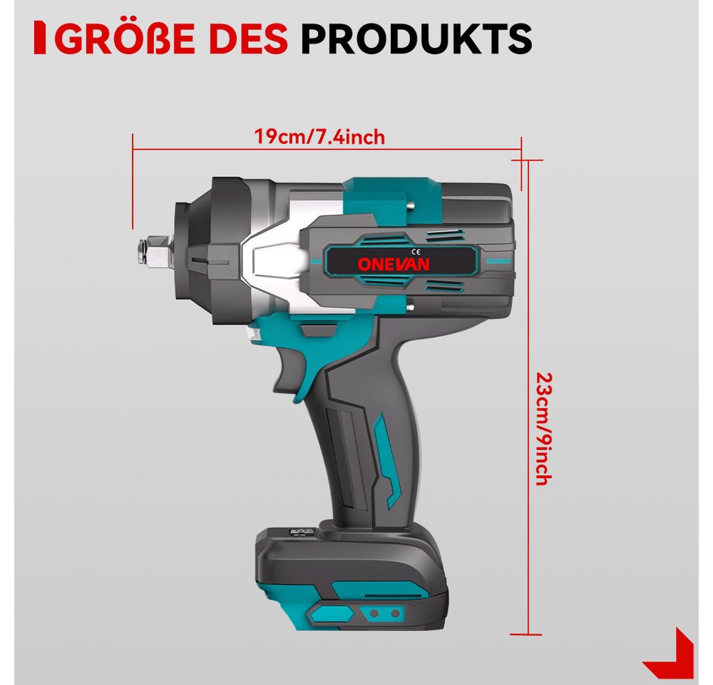 Thumbnail - ONEVAN Akku-Schlagschrauber 2800 Nm 1/2" Bürstenloser Schlagschrauber mit 2 Akkus & Box, 8000 U/min für Autoreparaturen ...