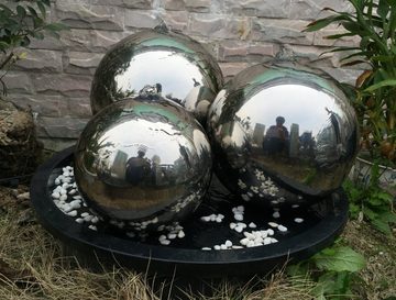Köhko Gartenbrunnen (20, 24 und 29 cm) 3er Kugelbrunnen-Set aus Edelstahl mit LED