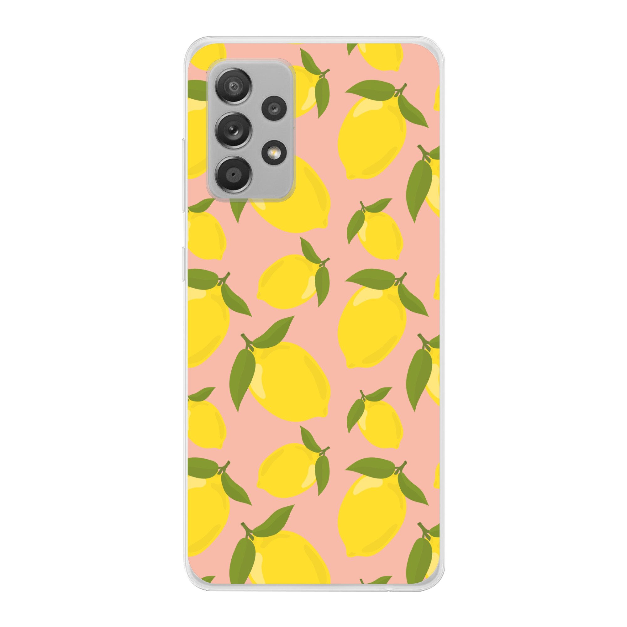 MuchoWow Handyhülle für Samsung Galaxy A53 Zitronen - Gelb - Rosa - Muster - Obst, Smartphone-Bumper, Print, Handy Schutzhülle Dünn