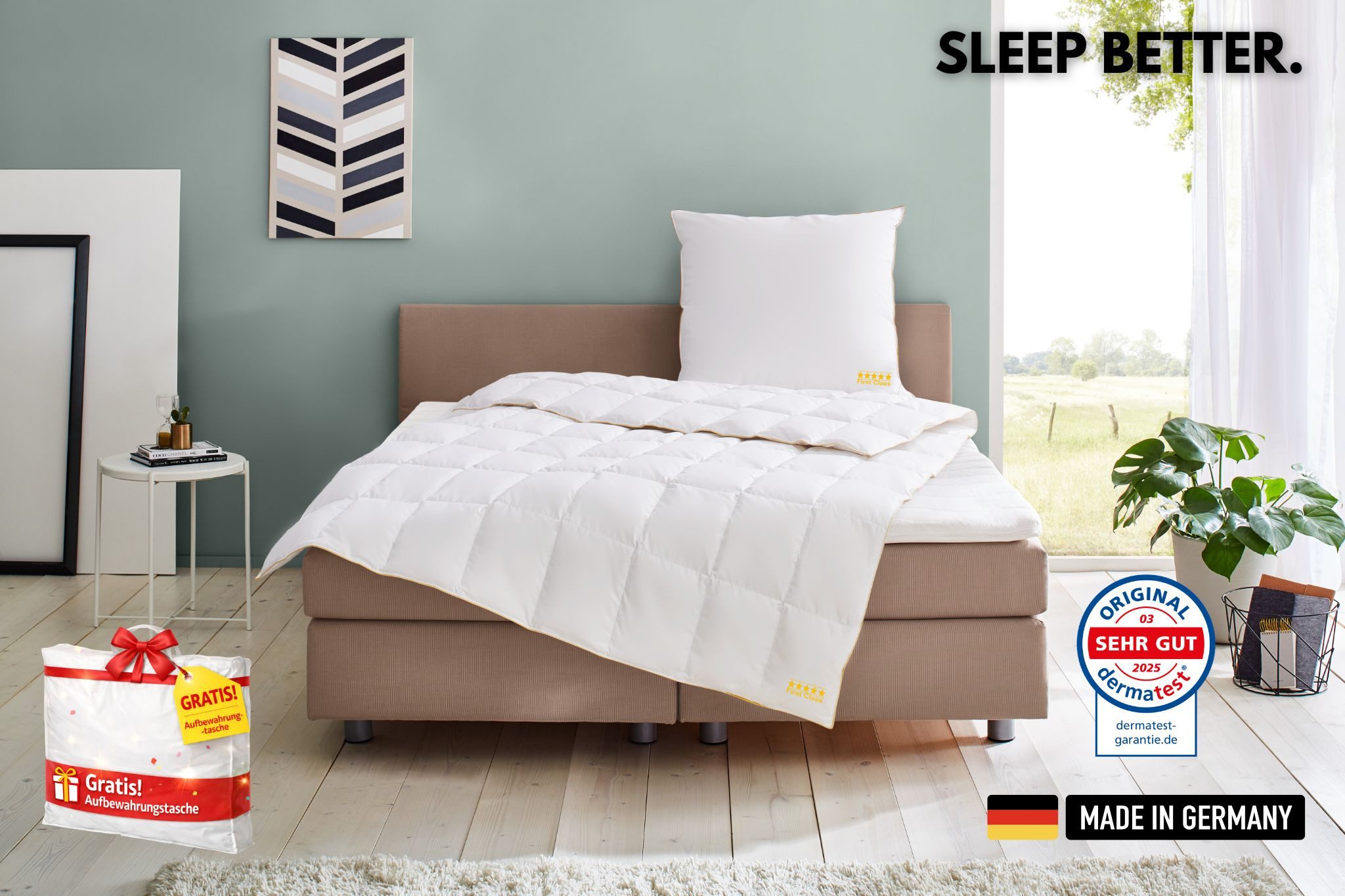 OBB Daunenbettdecke Emilias, Bettdecken für Sommer und Winter, Ganzjahresdecke, Füllung: 90% Daunen, 10%Federn, Bezug: 100% Baumwolle, Bettdecke 135x200 cm, 155x220 cm, weitere Größen, Made in Germany