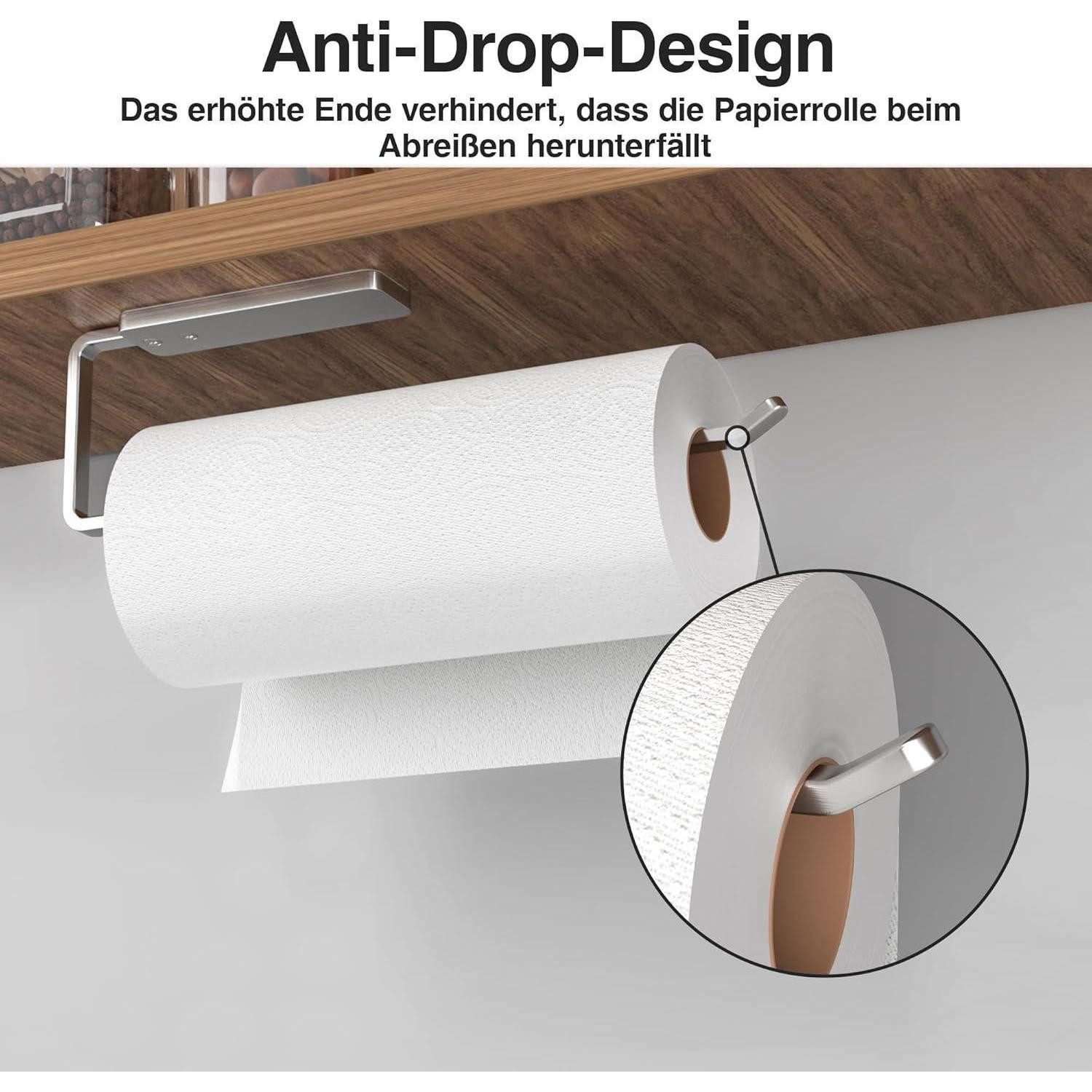 LuxusKollektion Küchenrollenhalter Küchenrollenhalter ohne Bohren selbstklebend Aluminium 31cm Silber