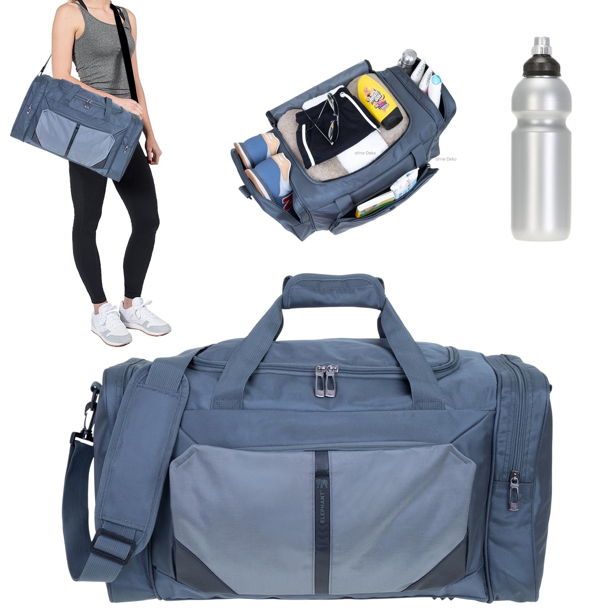 ELEPHANT Sporttasche Reisetasche Sport Tasche Sauna Fitness Force L 52 cm, 40 L Damen Herren Handgepäck Arbeit Fußball + Trinkflasche