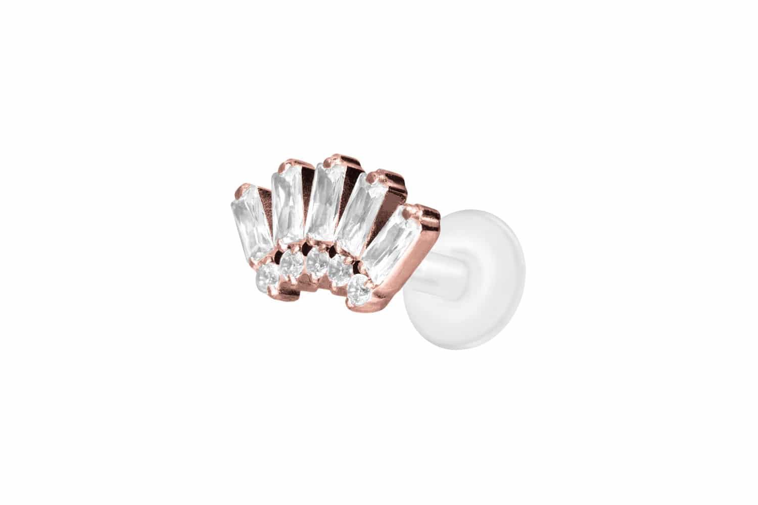 Piercing-Set PTFE Labret mit Innengewinde + Titan-Aufsatz 10 EINGEFASSTE KRISTALLE