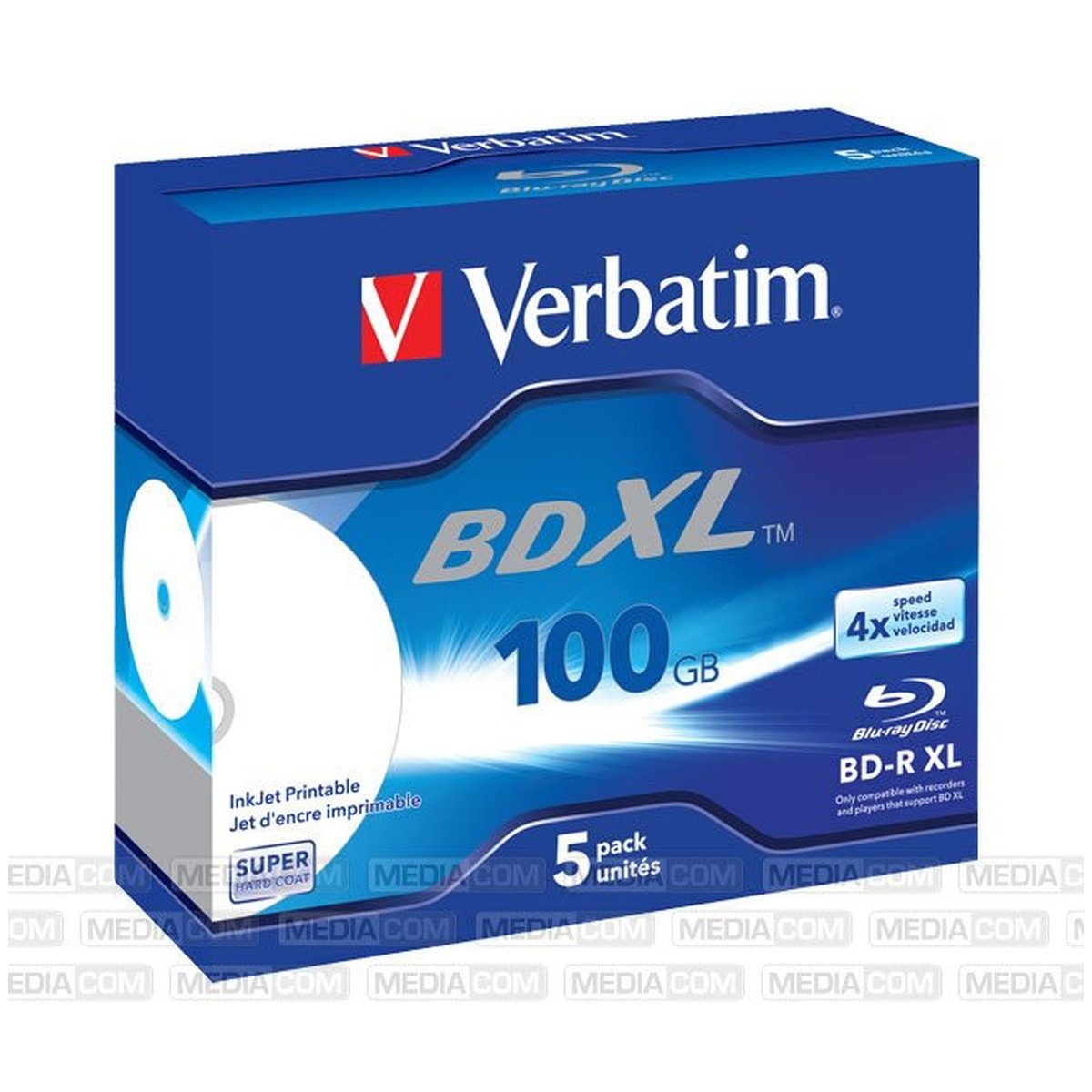 Verbatim Blu-ray-Rohling Verbatim BD-R XL 100GB 2-4x Jewelcase 5er Inkjet