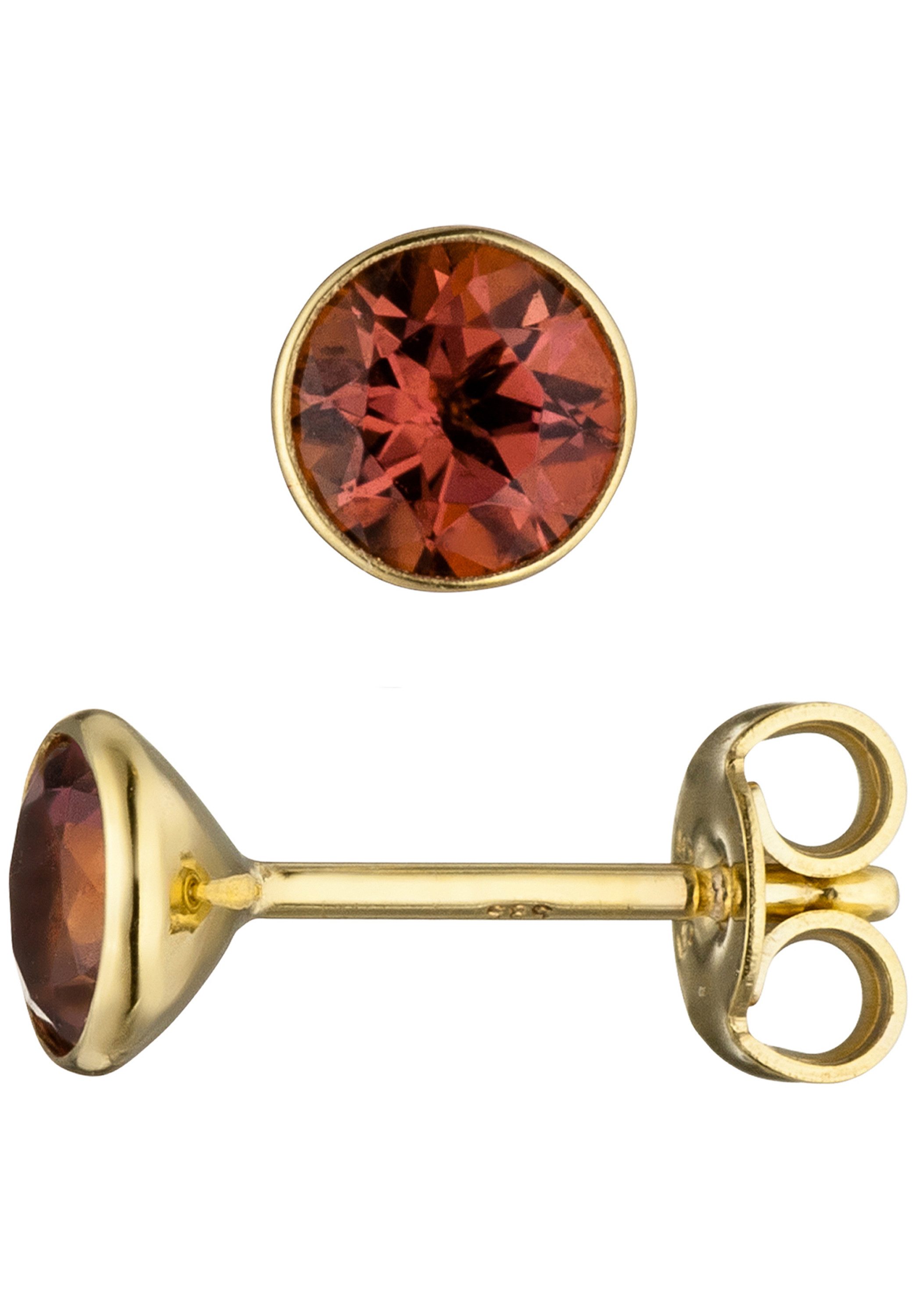 JOBO Paar Ohrstecker Ohrringe Goldohrringe rund 5 mm, 585 Gold mit Turmalin