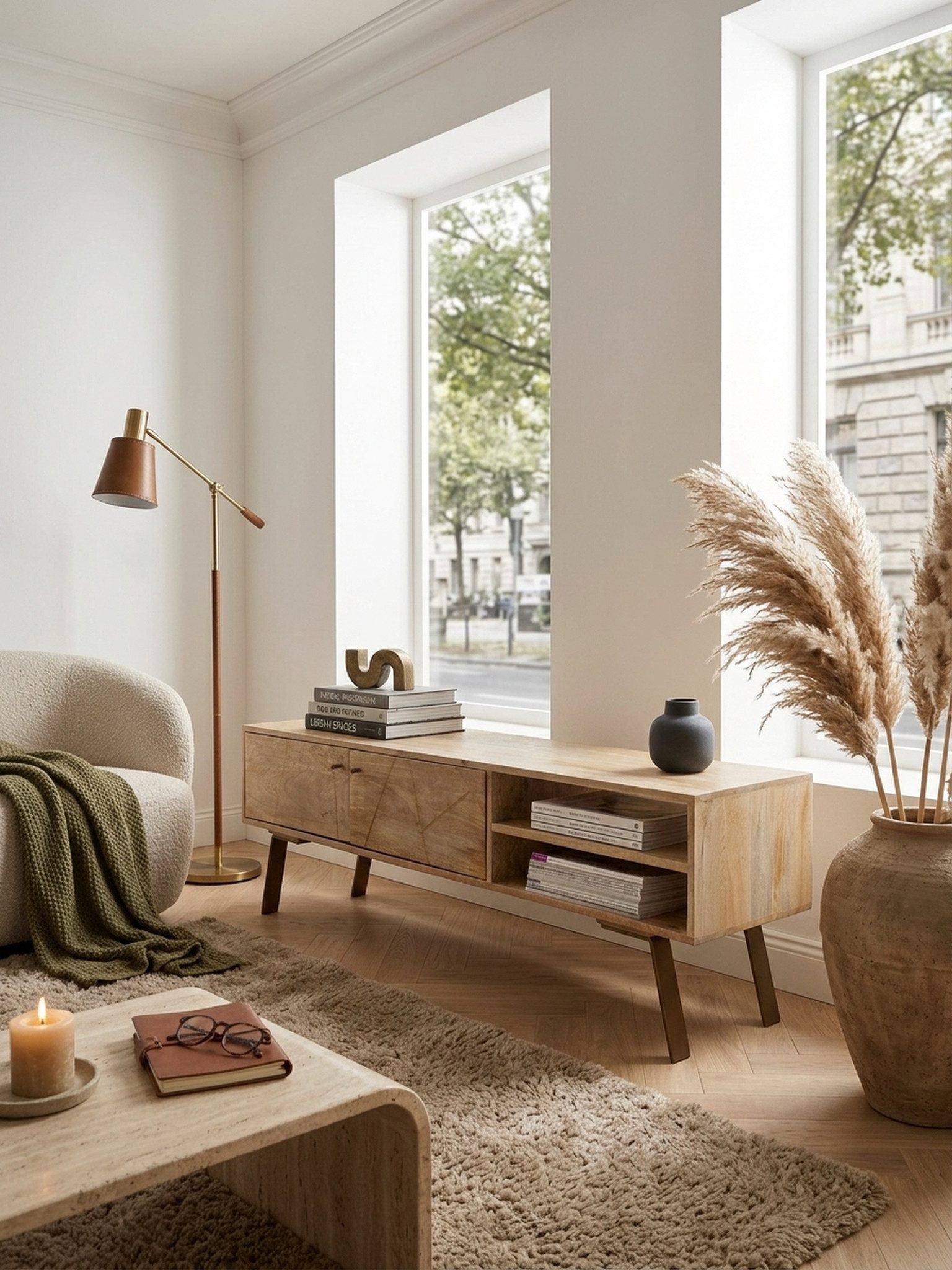 KADIMA DESIGN Lowboard HiFi Lowboard SIKAR Mango Massivholz Landhaus TV Kommode 145x47x35cm, (Fernsehkommode TV Möbel, TV-Board Wohnzimmer), Fernsehschrank Unterschrank mit 2 Türen, Fernsehtisch Ablagefach