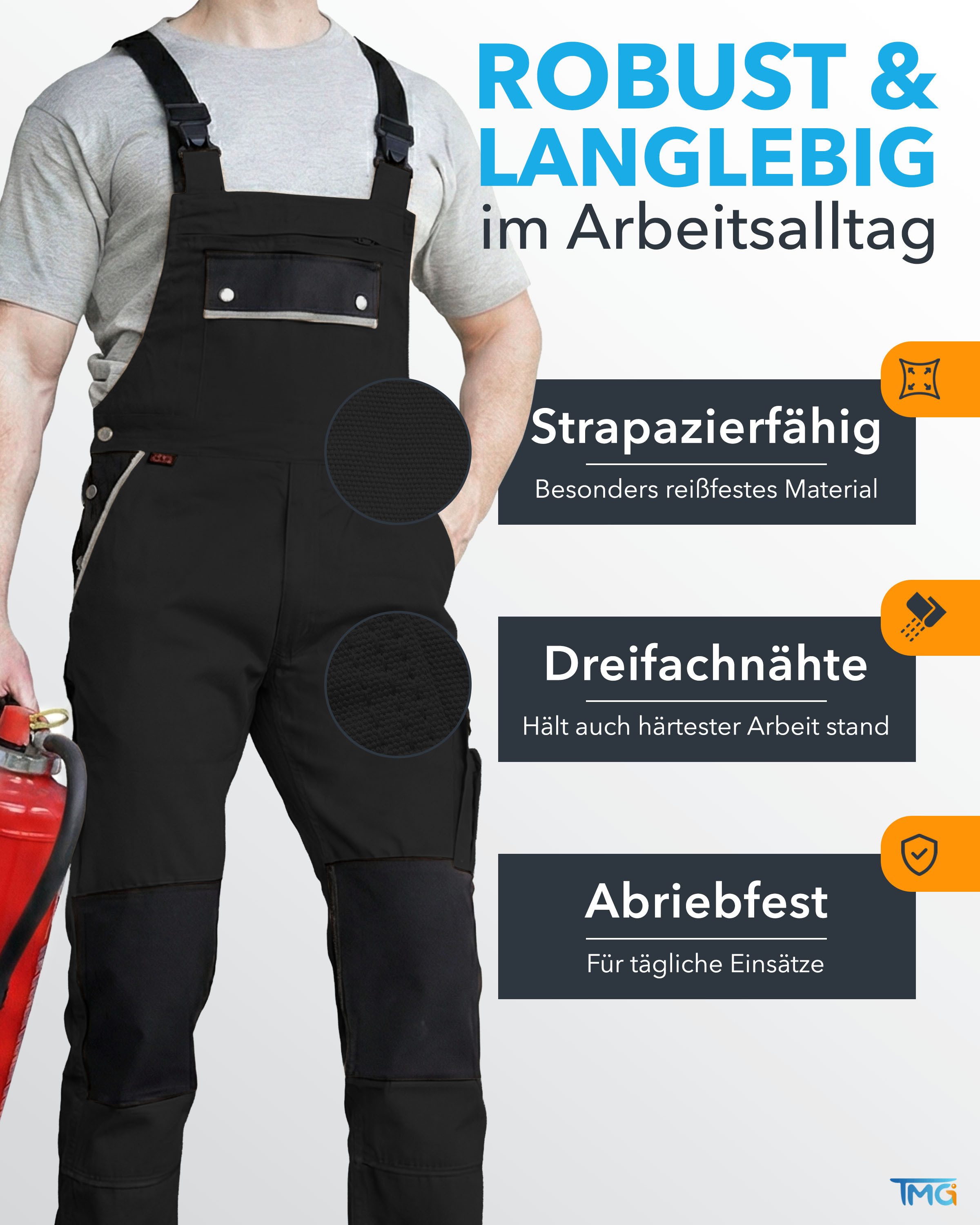 TMG International Arbeitslatzhose Latzhose Arbeitshose Cargohose Overall Blaumann