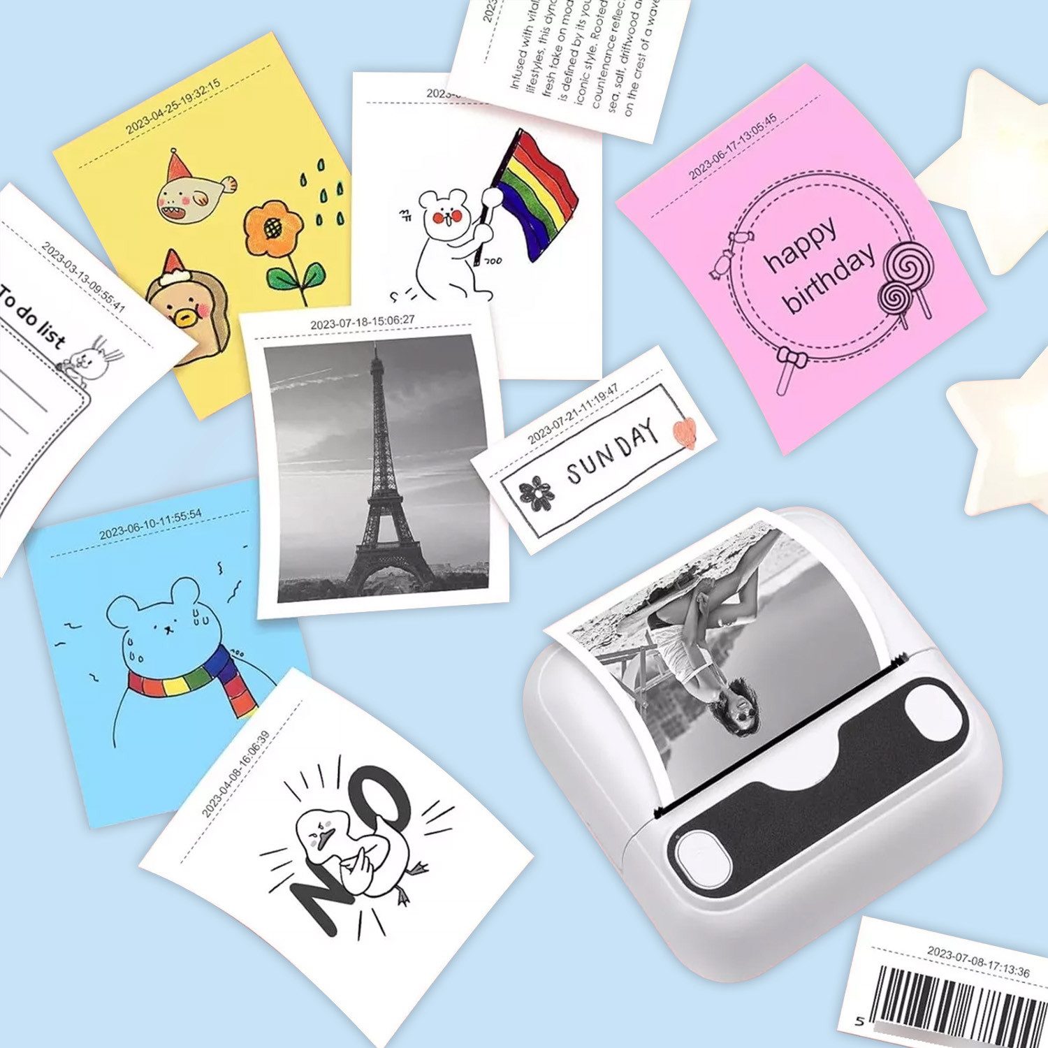 MOPUEA Thermodrucker Mini-Multifunktionsdrucker Bluetooth Etikettendrucker Etikettendrucker, (Ausgezeichnete Druckqualität Und 10 Rollen Papier)