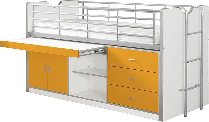 Vipack Hochbett Bonny, mit zeitloser Optik, super praktisch im Kinderzimmer (B/H/T ca. 207x116x96cm, Dekor Oberfläche, in verschieden Farben) mit großer Schreibplatte, Schubladen, Fächern, maximaler Stauraum