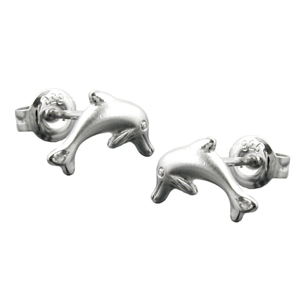 Delfin 10 925 x matt Ohrstecker Ohrstecker unbespielt Kinder Silber springender glänzend für inkl. Schmuckbox, 5 Paar Silberschmuck mm rhodiniert