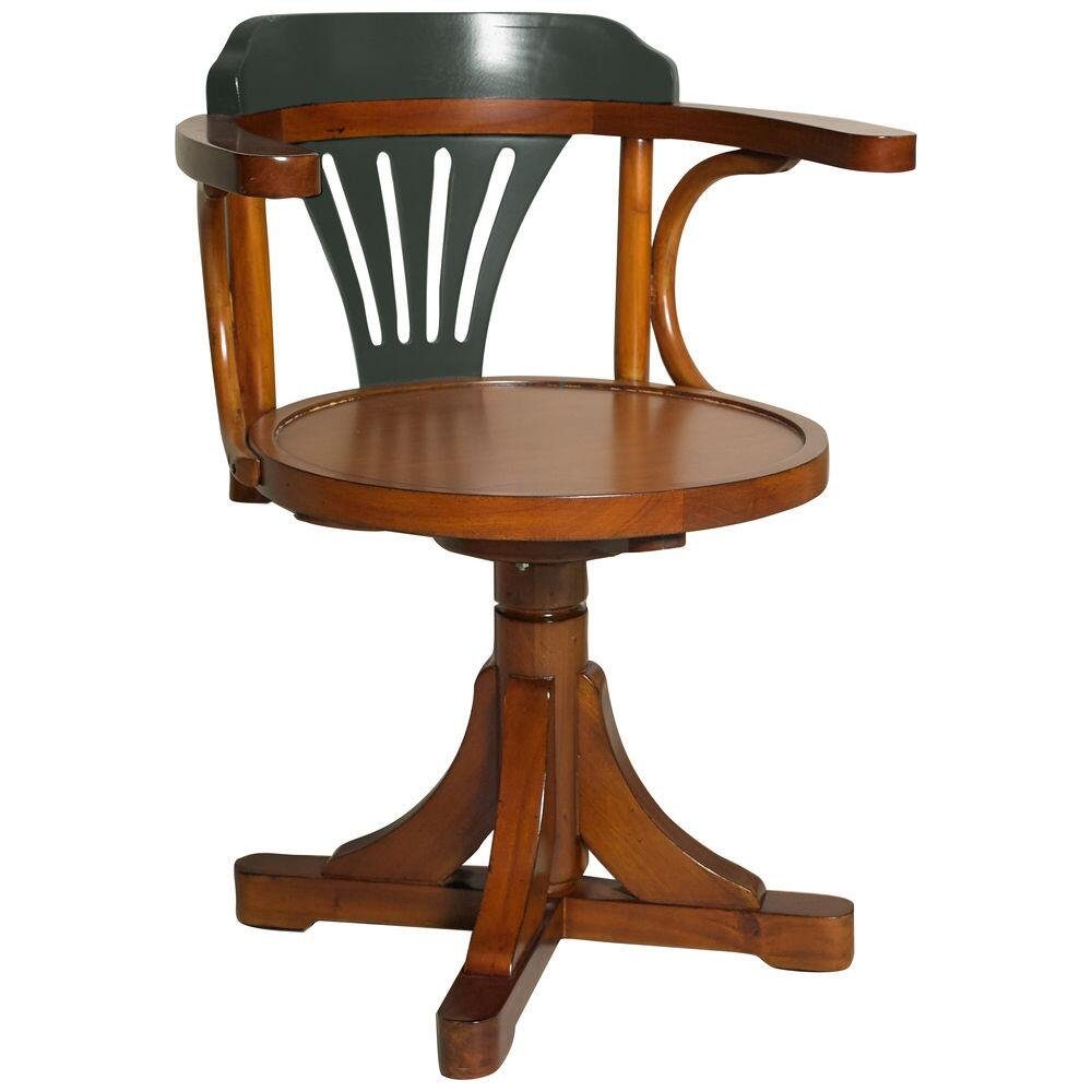 grauer Drehstuhl maritimer Kontor Stuhl (1), Linoows Schreibtisch Stuhl Drehstuhl Schreibtisch Antiker Lehne Stuhl, mit Bugholz edler Stuhl