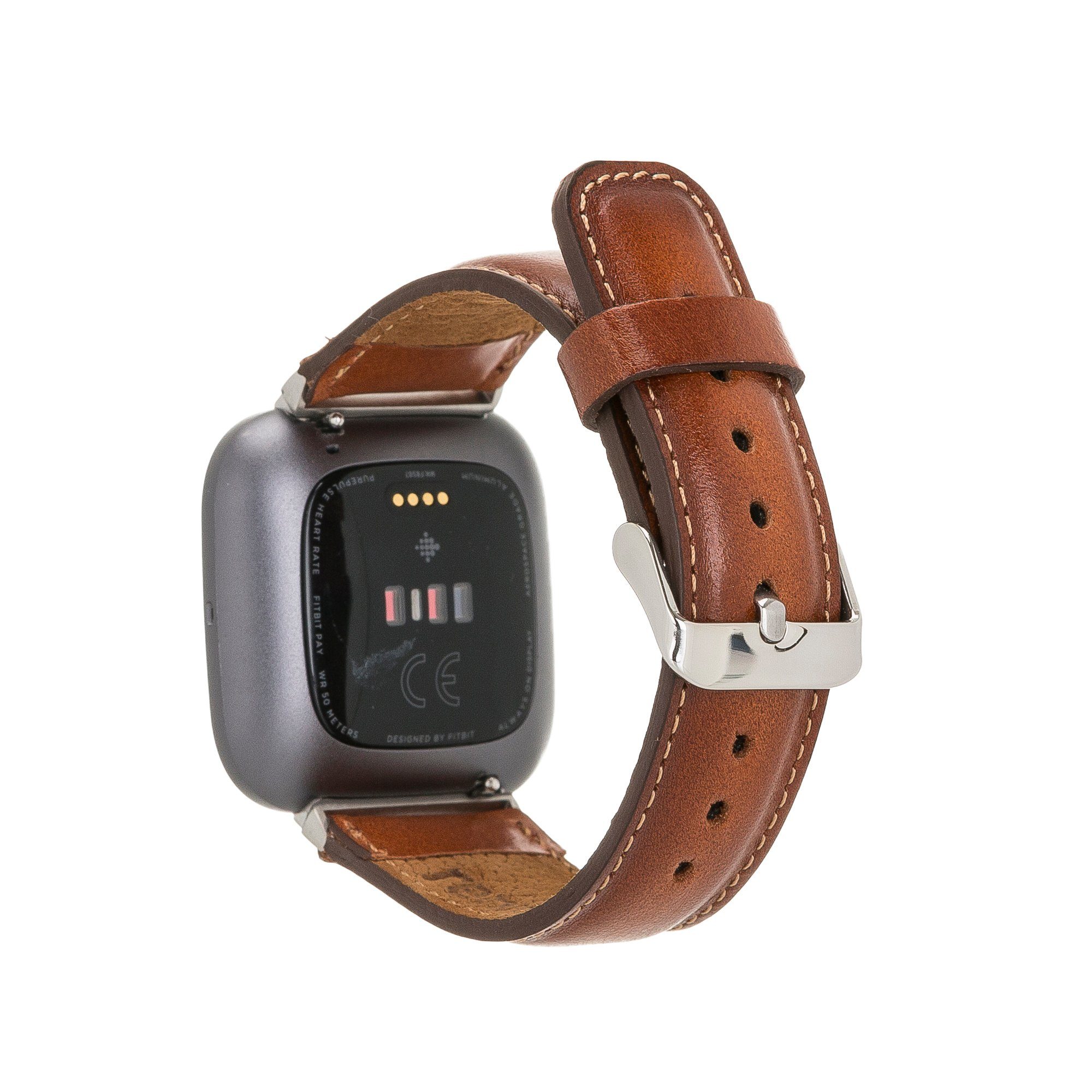 Renna Leather Smartwatch-Armband Fitbit Versa 4 / 3 / Sense & 2 Armband Echtes Leder Ersatzarmband Braun