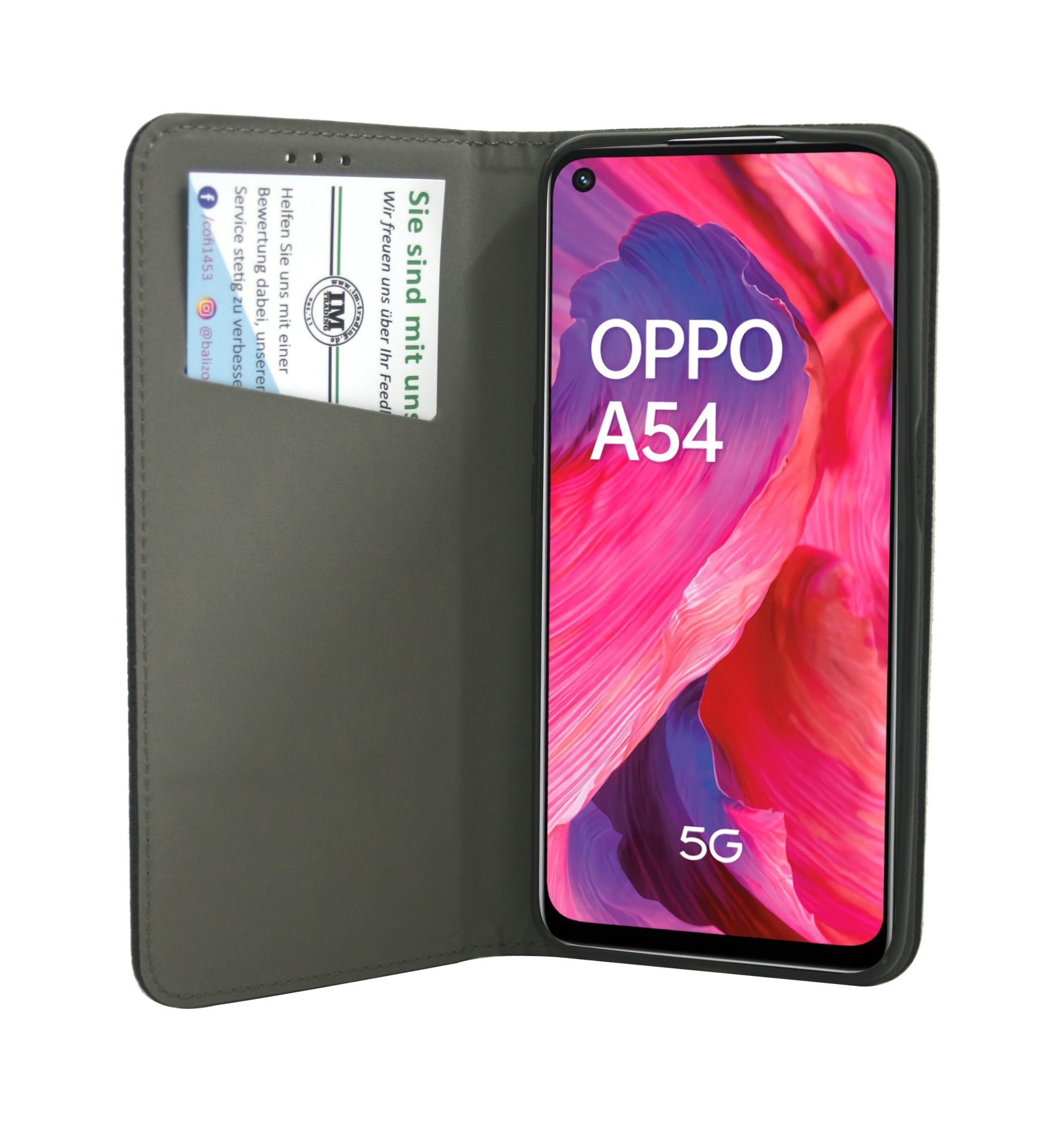Handyhülle Buch Tasche "Smart" kompatibel mit Oppo A54 5G, Kunstleder Schutzhülle Handy Wallet Case Cover mit Kartenfächern, Standfunktion Schwarz