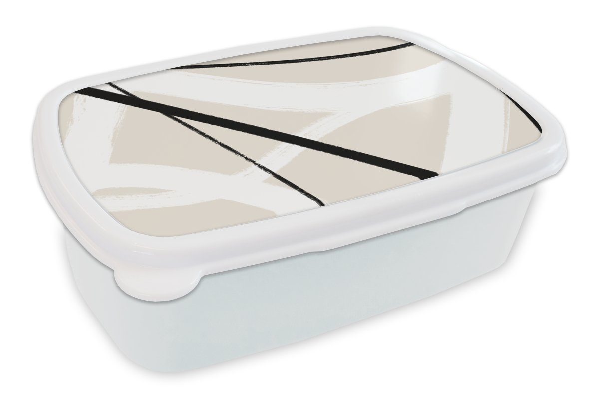 MuchoWow Lunchbox Linie - Abstrakt - Minimalismus - Pastell, Kunststoff, (2-tlg), Brotbox für Kinder und Erwachsene, Brotdose, für Jungs und Mädchen weiß