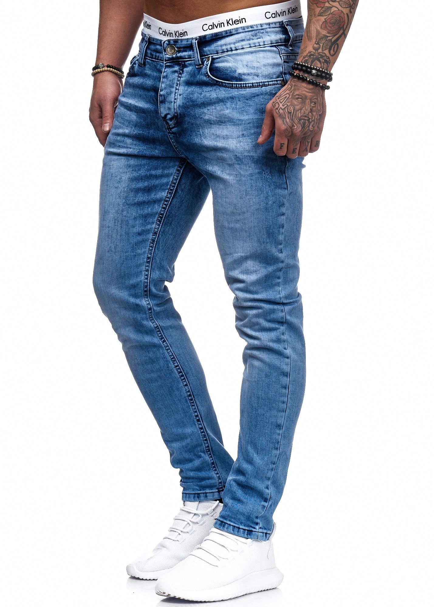 Code47 Slim-fit-Jeans Herren Designer Chino Jeans Hose Basic Stretch Jeanshose Slim Fit Hellblau 5080
