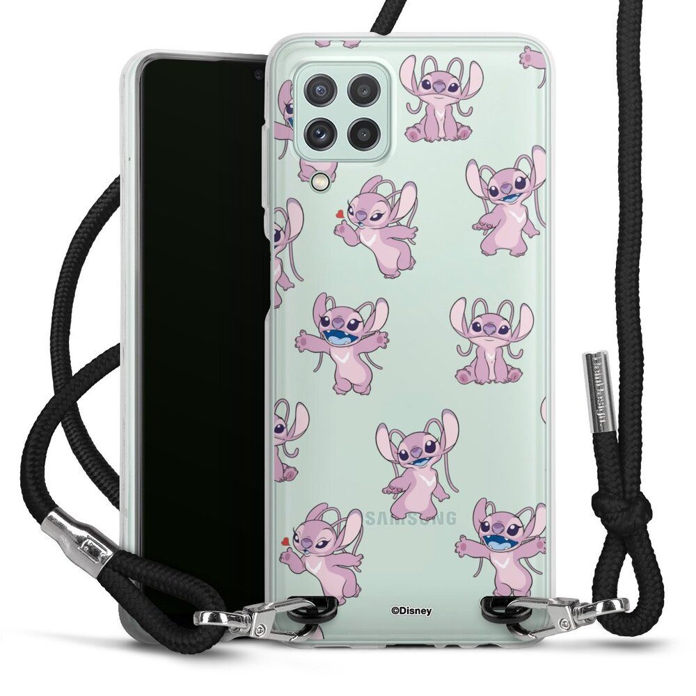 DeinDesign Handyhülle Lilo & Stitch Engel Disney Angel Faces Pattern Transparent, Samsung Galaxy A22 4G Handykette Hülle mit Band Case zum Umhängen