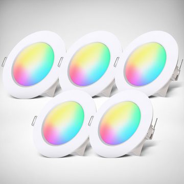 B.K.Licht Einbauleuchte 5er-Set RGB-LED Badeinbaustrahler, IP44, 3.000K, Ø9,2cm, RGB, dimmbar über Fernbedienung, LED fest integriert, Warmweiß, 4,8W, 450lm, RGBW, Lichteffekte, Dimmbar