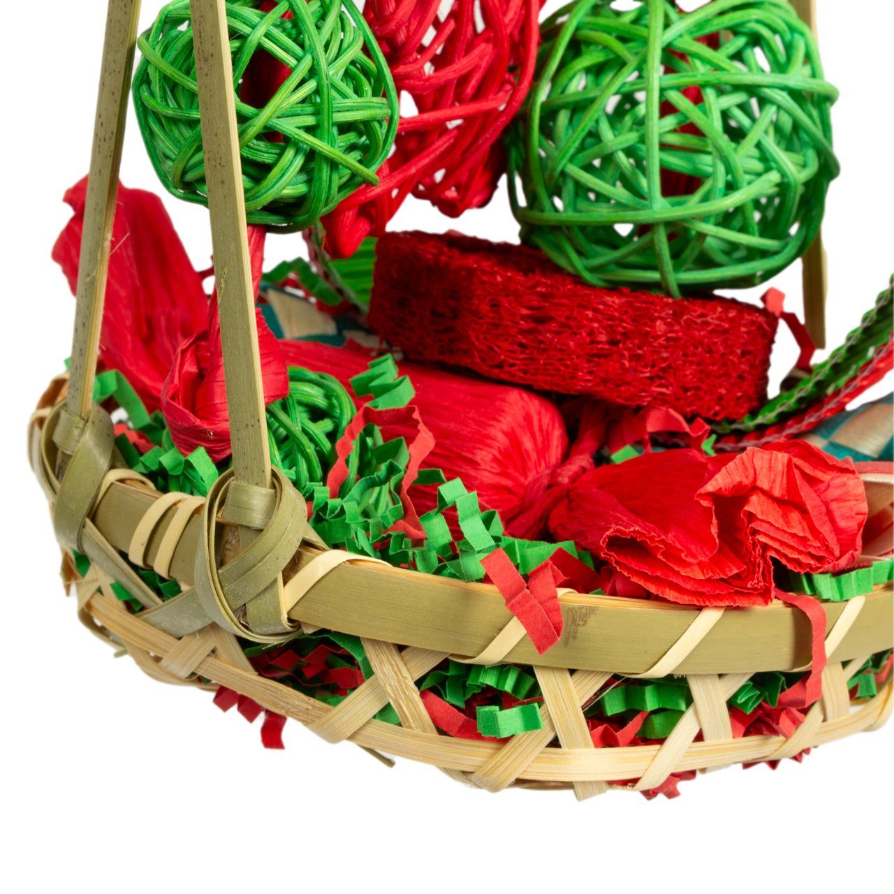 Happy Bird Vogelspielplatz Papageienspielzeug Playful Bamboo Basket, natürliches Hängespielzeug für kleine Papageien, ca. 28 x 14 x 14 cm
