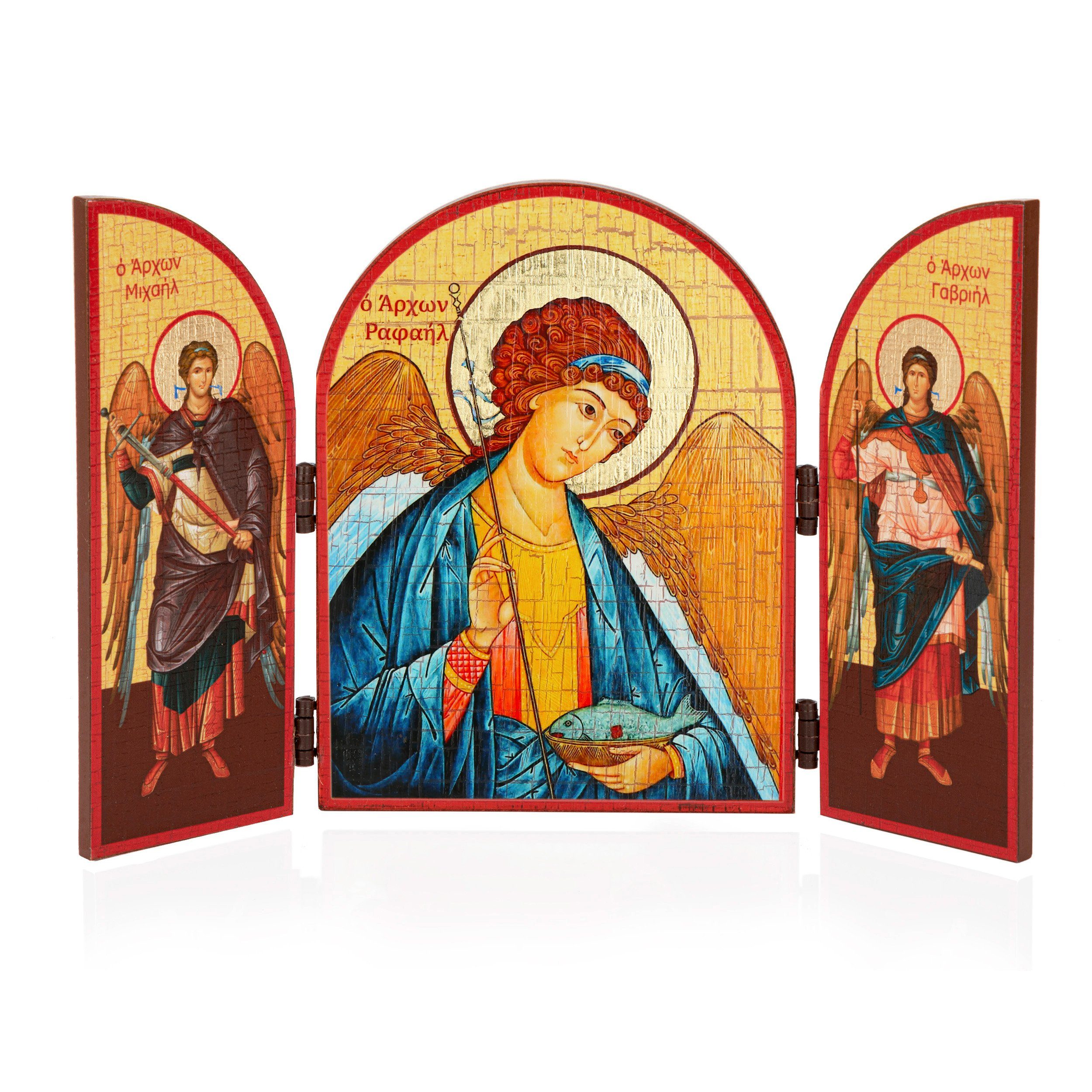 NKlaus Bild Erzengel Raphael Ikone Triptychon Holz 25x16cm Christlich 13805, Religion