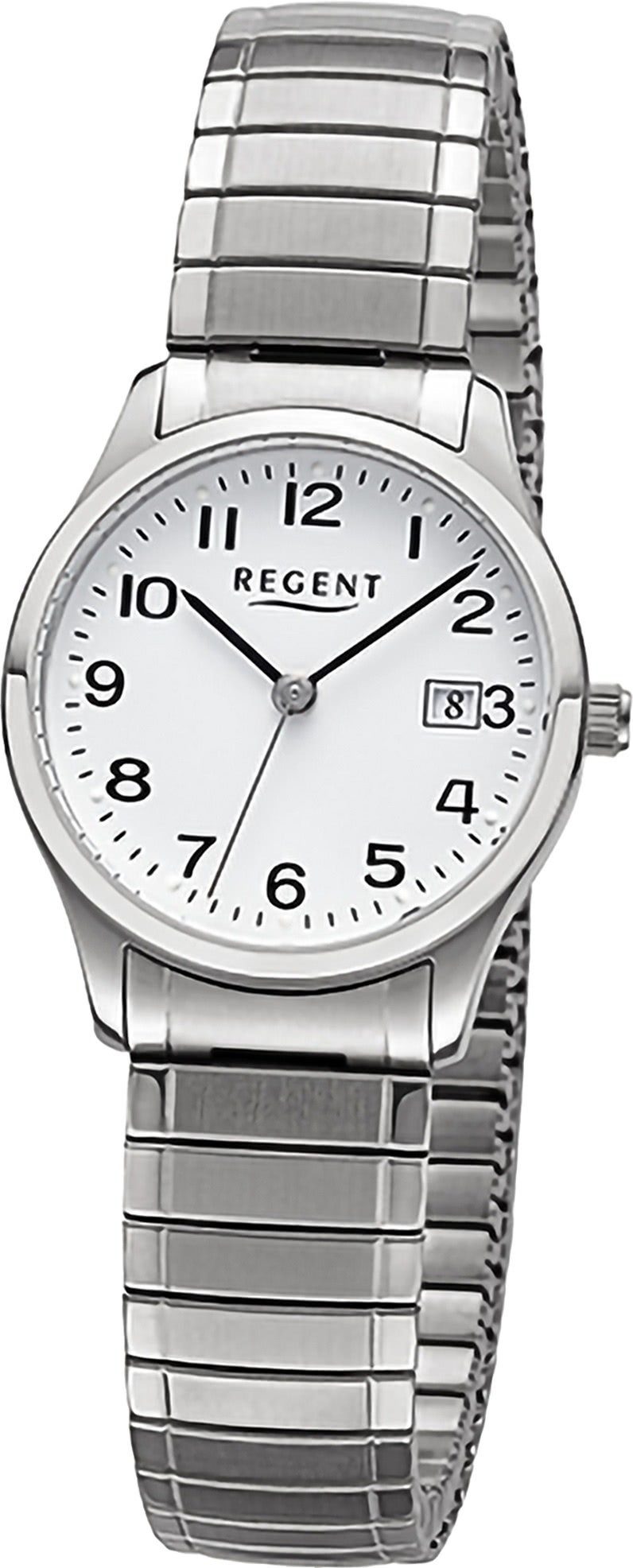 Regent Quarzuhr Regent Damen Armbanduhr Analog, Damenuhr Edelstahlarmband silber, rundes Gehäuse, groß (ca. 27mm)