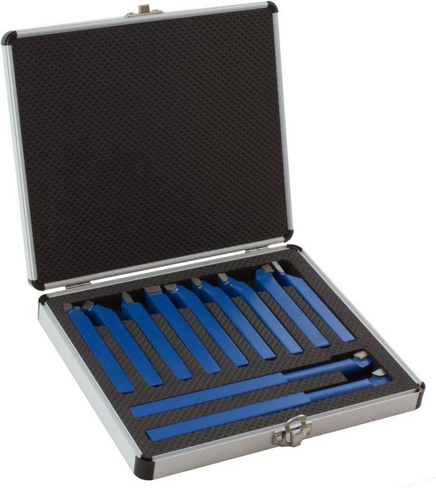 Falon-Tech Drehstahl Drehstahl Satz 11-tlg 10x10mm Drehmeißel Set Alukoffer DIN Normen, (11-tlg)