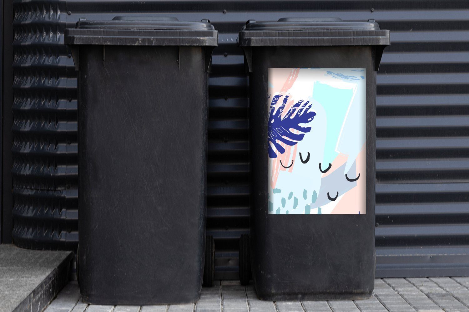 Blau St), Abfalbehälter Tropisch Blatt Container, (1 Wandsticker Mülltonne, - Mülleimer-aufkleber, Sticker, MuchoWow - Sommer -