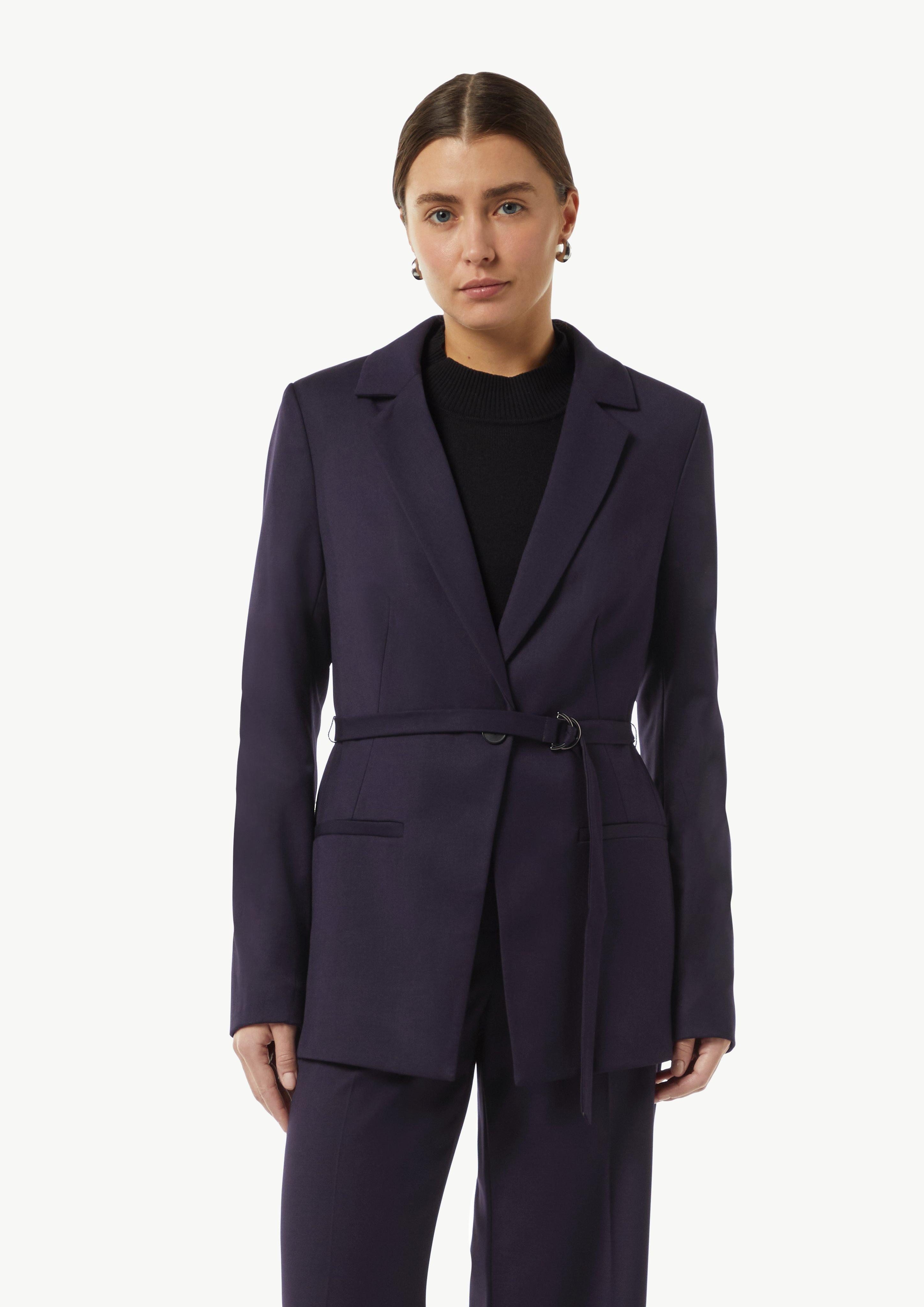 Blusenblazer Twill-Blazer mit schmalem Gürtel