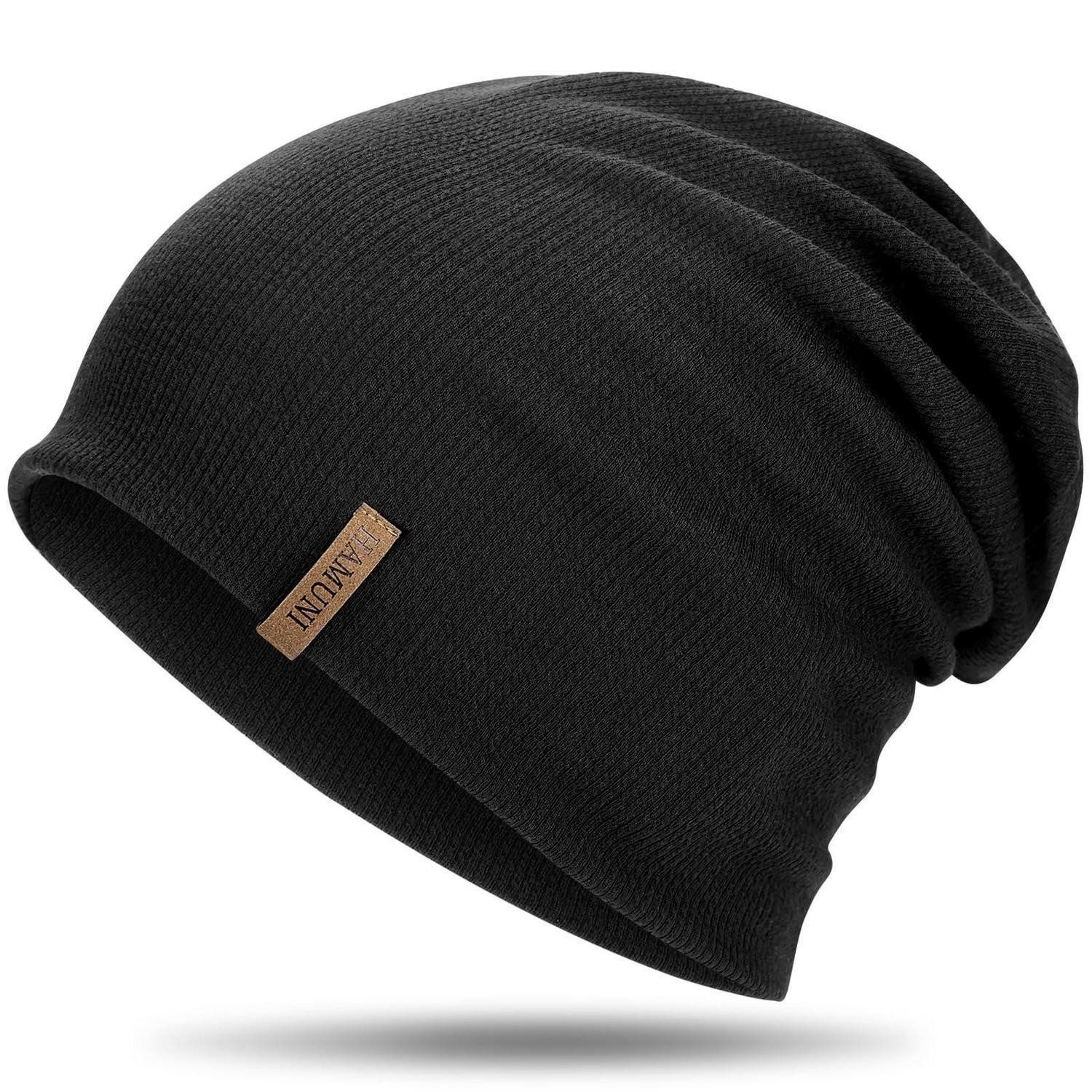 Beanie Mütze Damen Herren Beanie Slouch Jersey Herbst Winter 01Schwarz