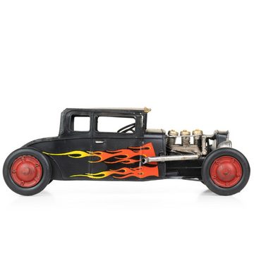 Moritz Dekoobjekt Blech-Deko Rennwagen mit Flammen Bemalung, Modell Nostalgie Antik-Stil Retro Blechmodell Miniatur Nachbildung