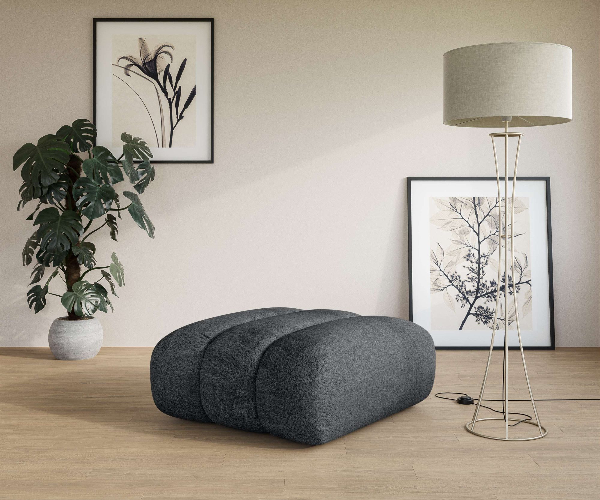 LeGer Home by Lena Gercke Polsterhocker Priya Sitzhocker, moderne Steppung, auch in Bouclé, gemütlich und modern, Maße B/T/H: 90/106/46 cm
